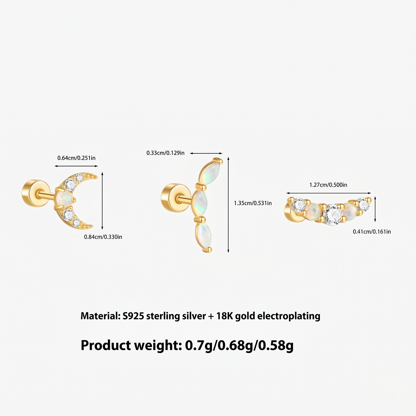 Piercing de Orelha em Prata 925 com Zircónias