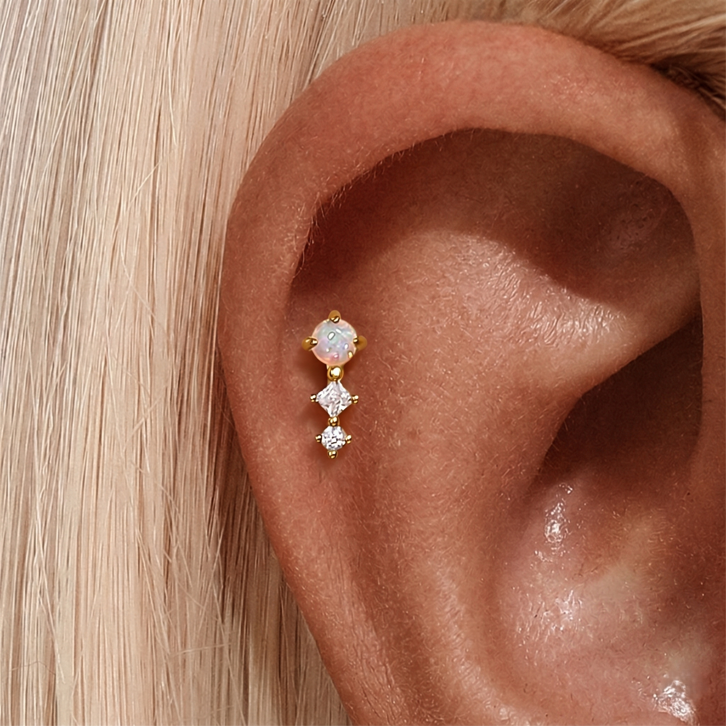 Piercing de Orelha em Prata 925 com Zircónias