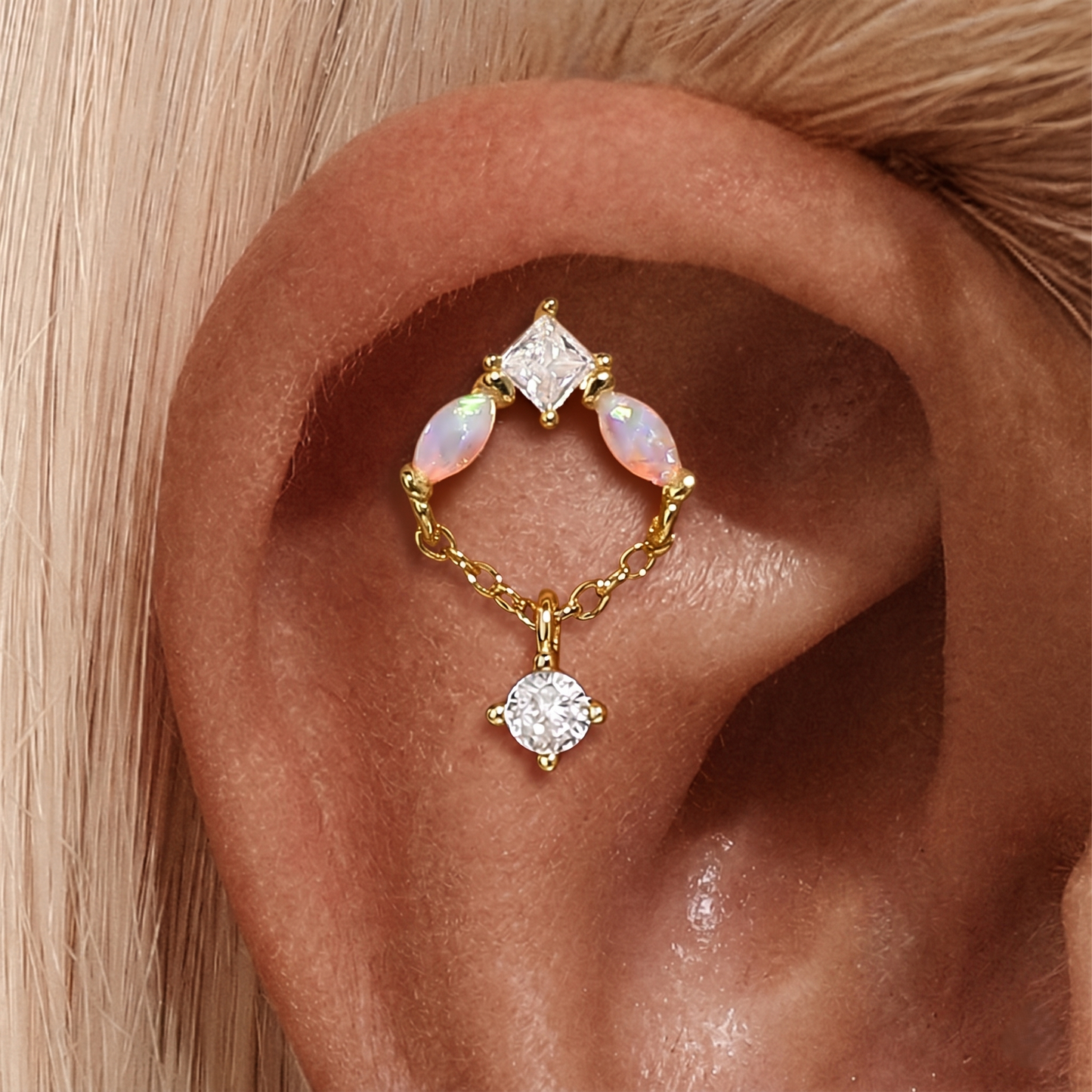 Piercing de Orelha em Prata 925 com Zircónias