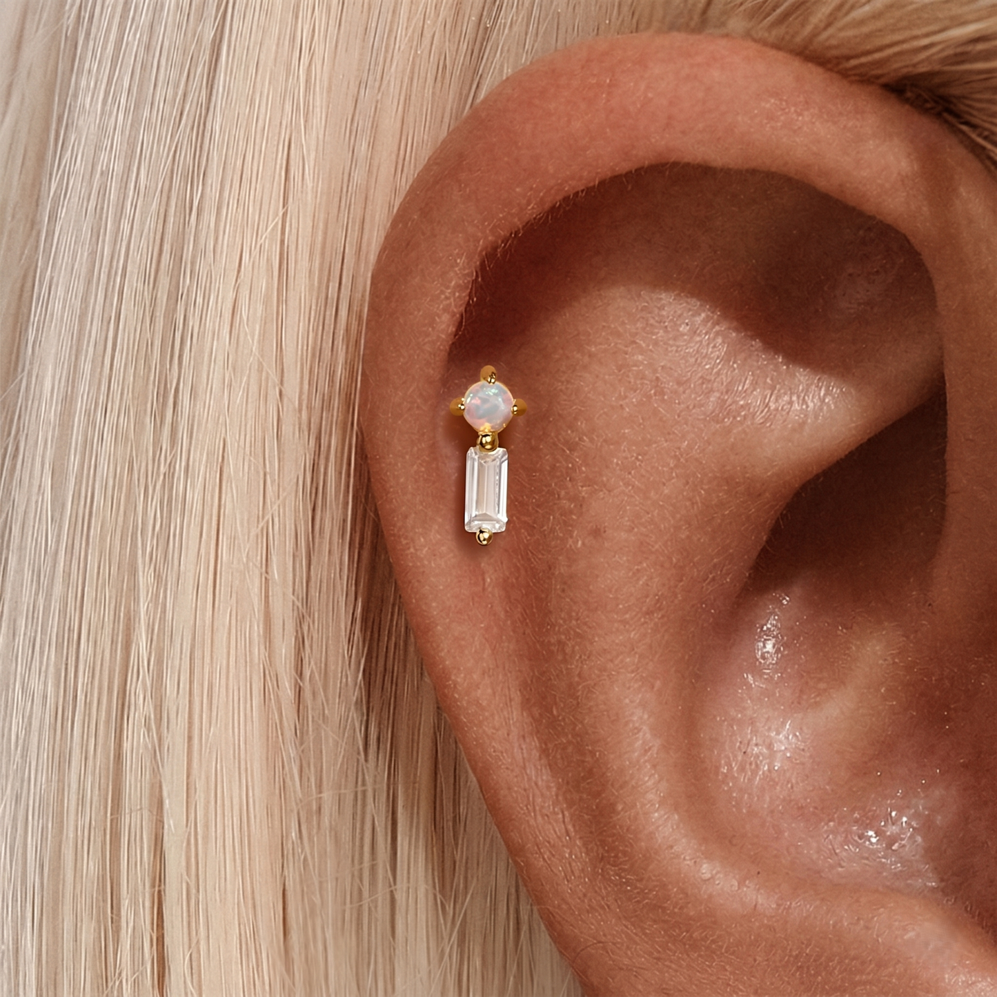 Piercing de Orelha em Prata 925 com Zircónias
