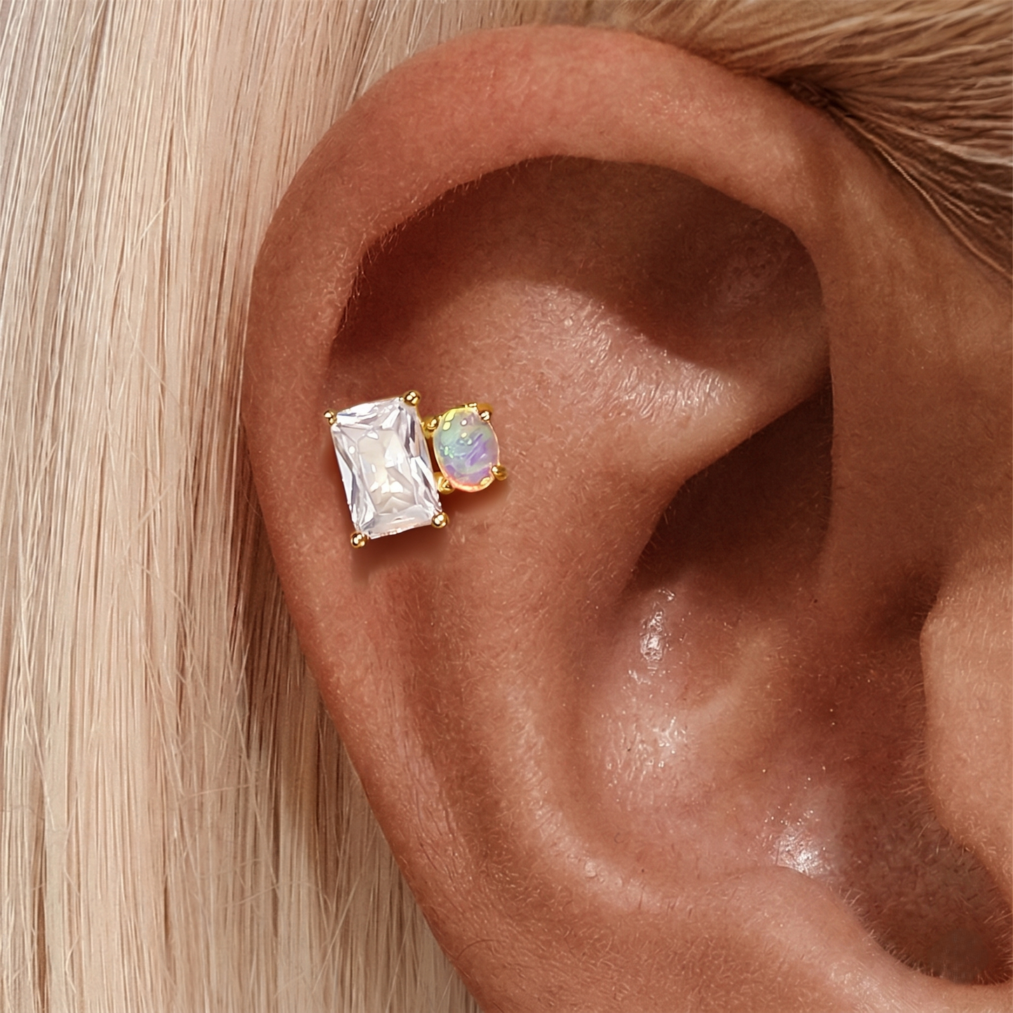 Piercing de Orelha em Prata 925 com Zircónias