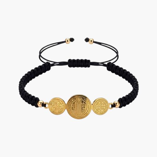 Pulseira São Bento com Medalhas em Corda Ajustável