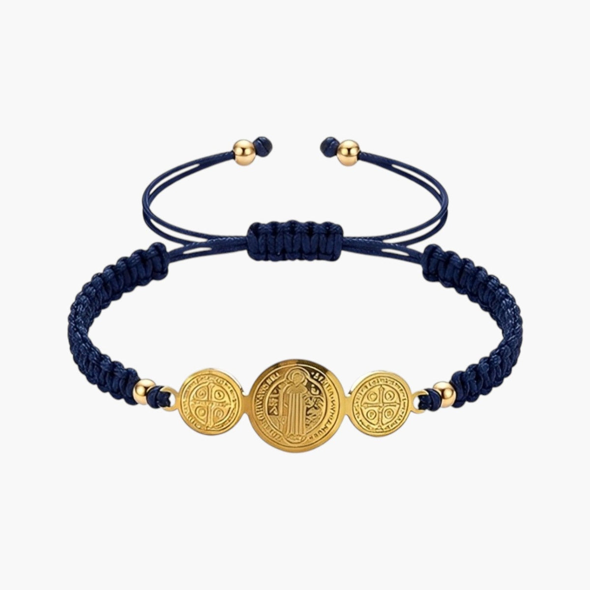 Pulseira São Bento com Medalhas em Corda Ajustável
