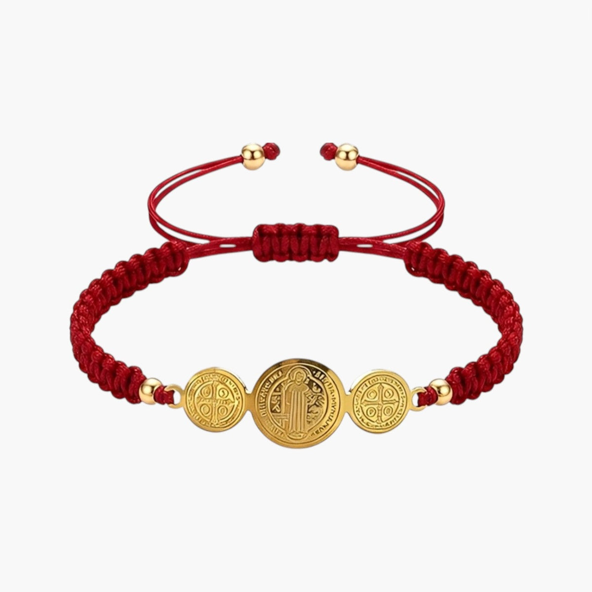 Pulseira São Bento com Medalhas em Corda Ajustável
