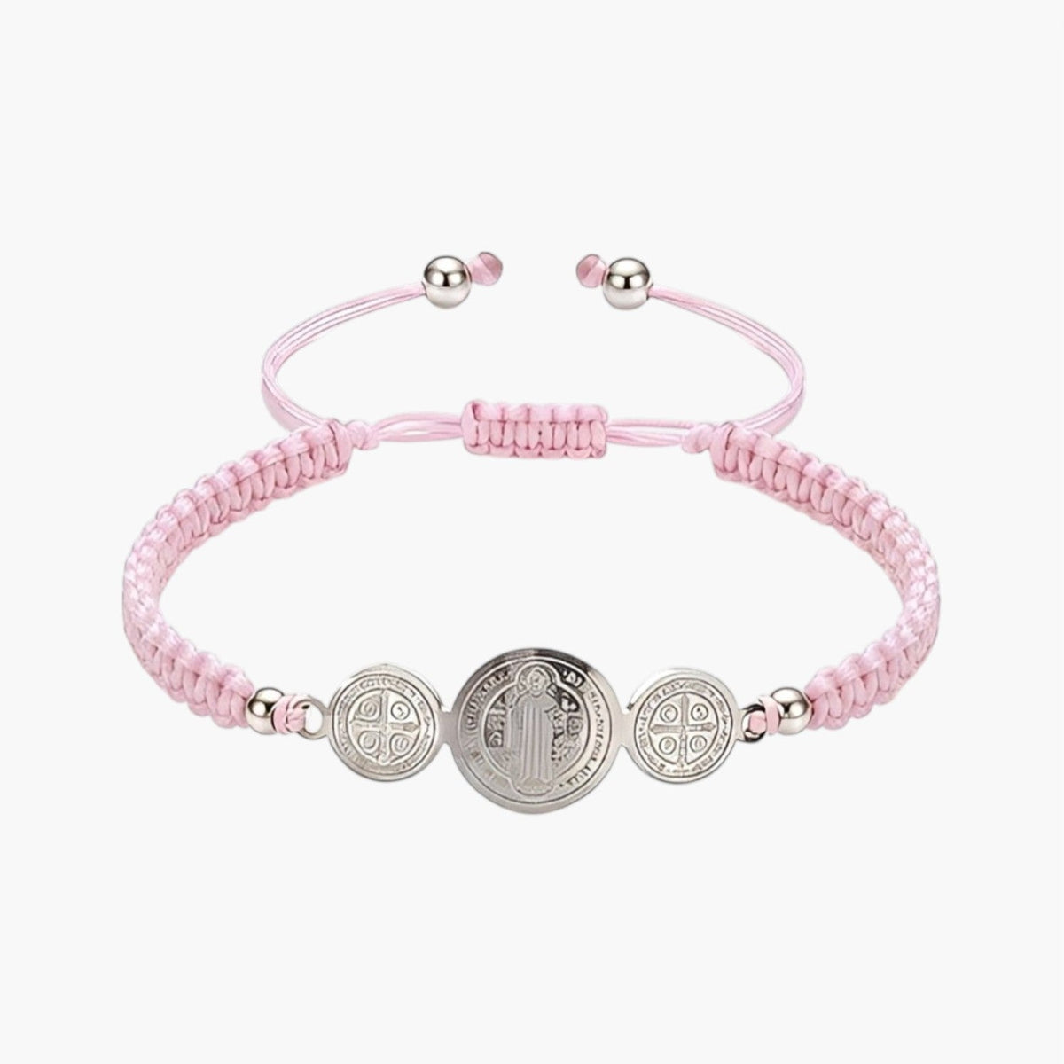 Pulseira São Bento com Medalhas em Corda Ajustável