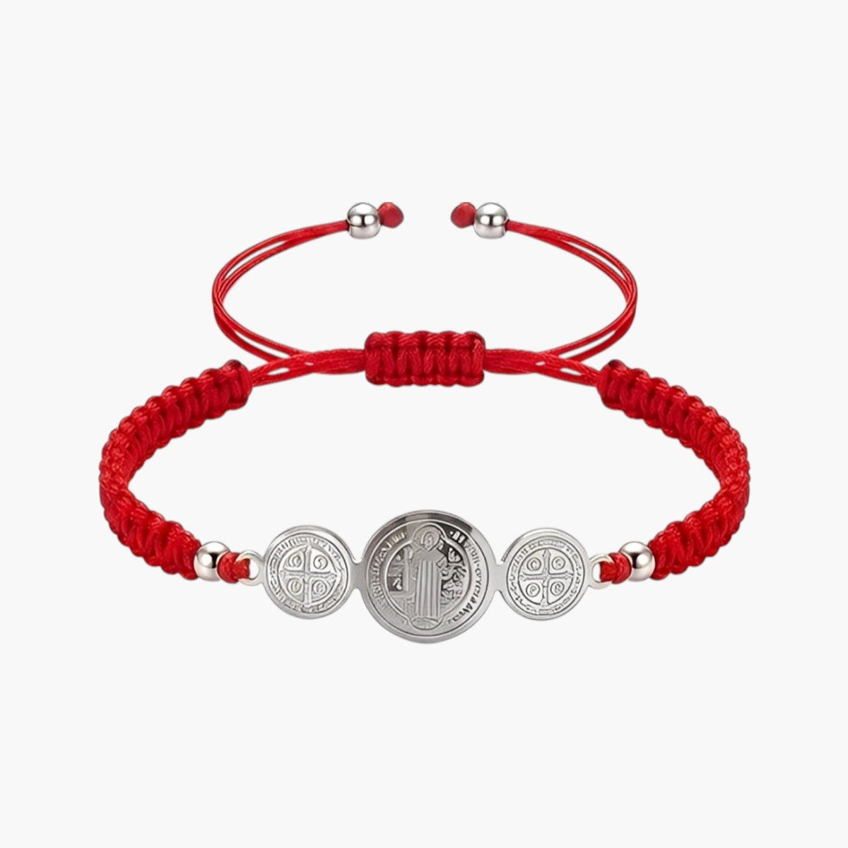 Pulseira São Bento com Medalhas em Corda Ajustável