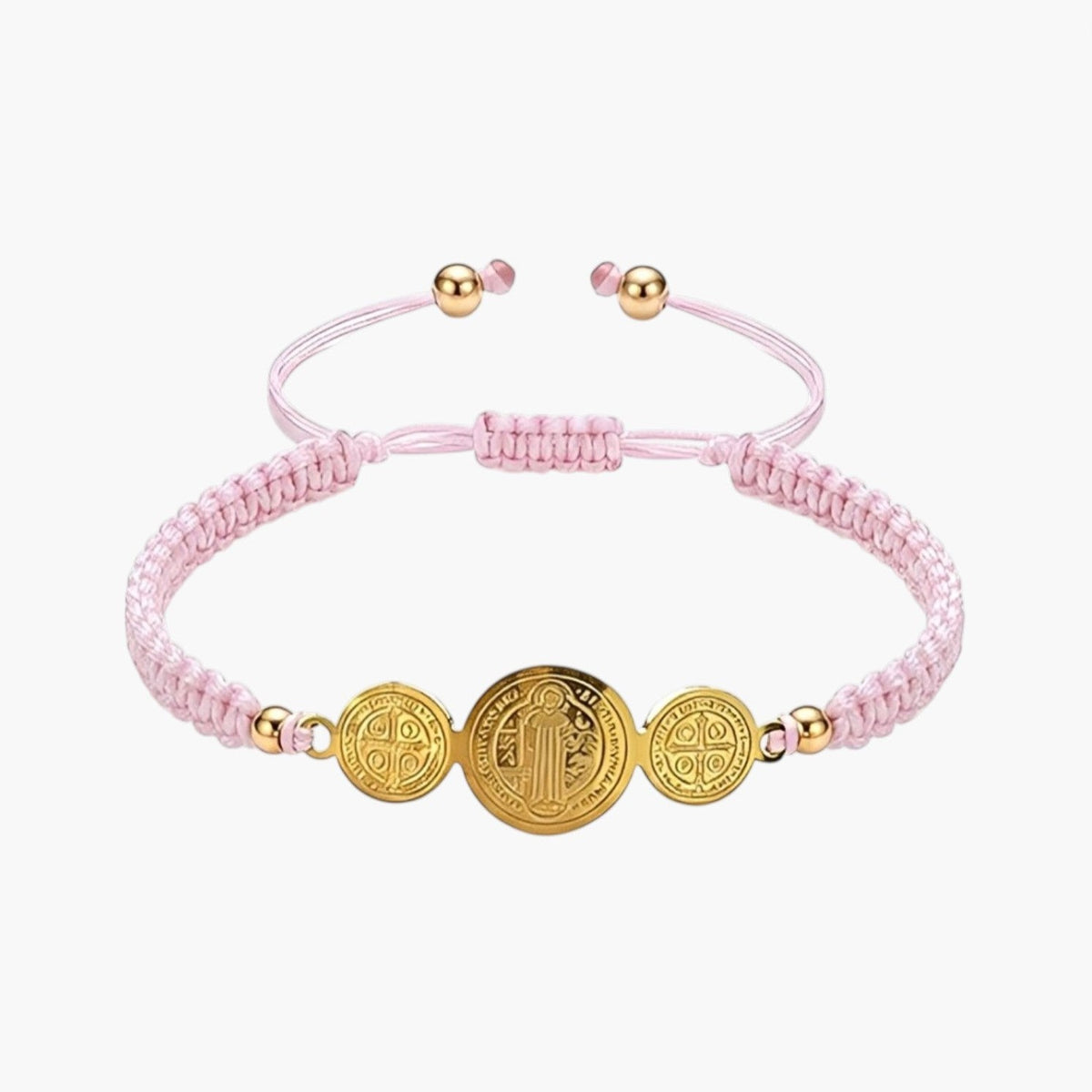 Pulseira São Bento com Medalhas em Corda Ajustável