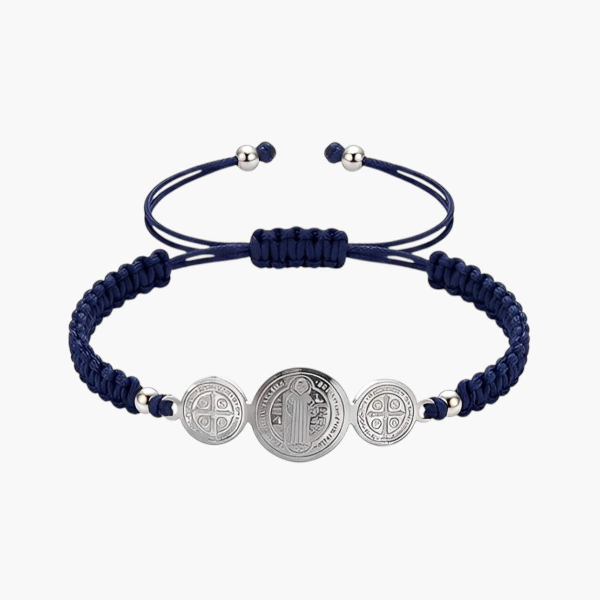 Pulseira São Bento com Medalhas em Corda Ajustável