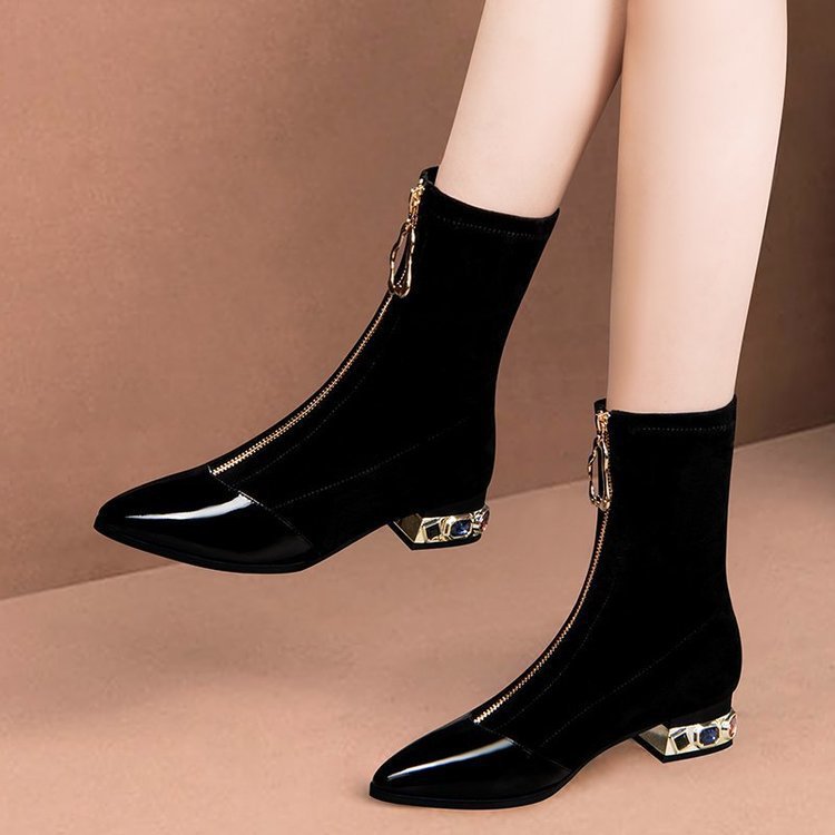 Women's Pointed Toe Boots with Colored Heel