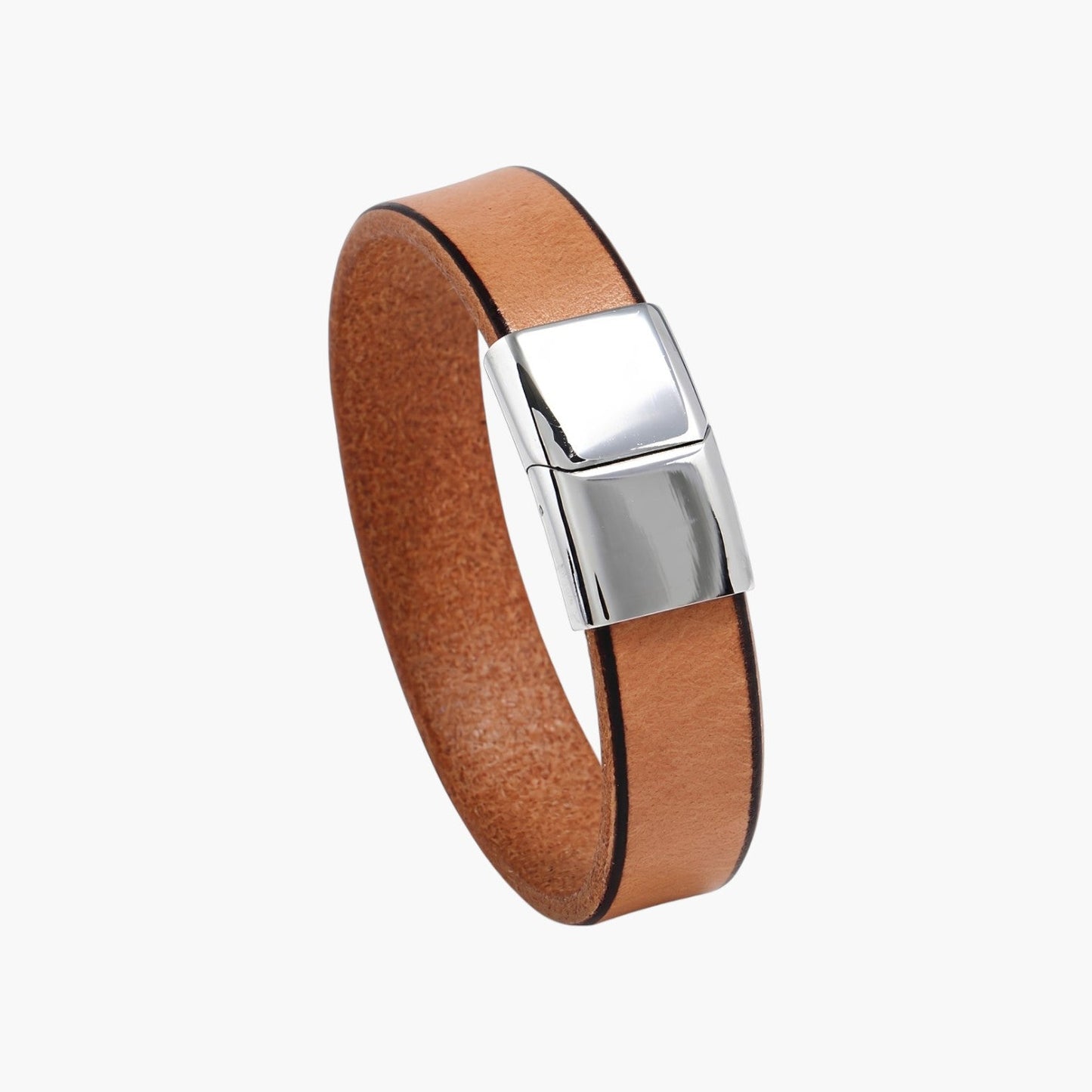 Pulseira em Pele Genuína e Aço Inoxidável