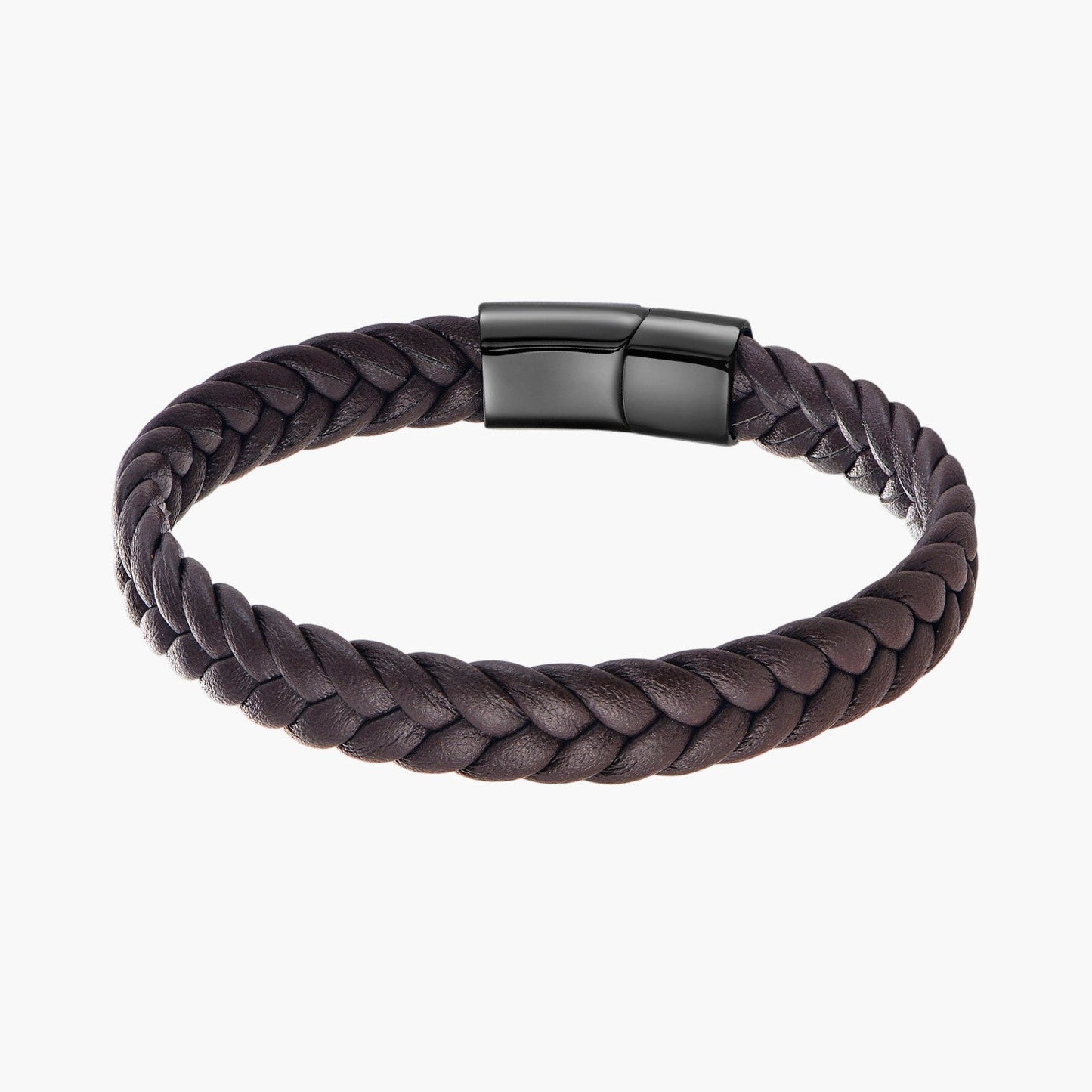 Pulseira em Pele Genuína Trançada com Fecho em Aço Inoxidável 316L