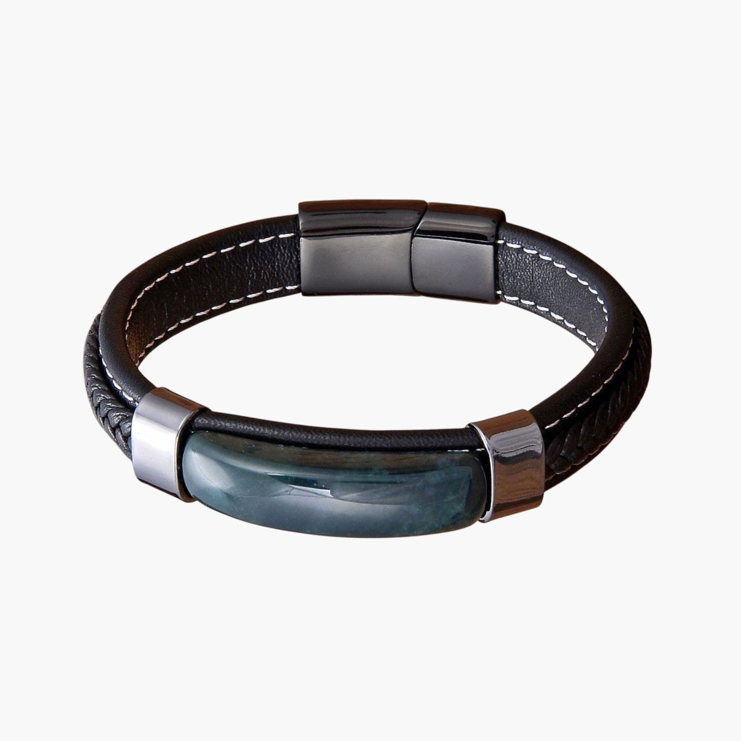 Pulseira em Couro e Pedra Natural