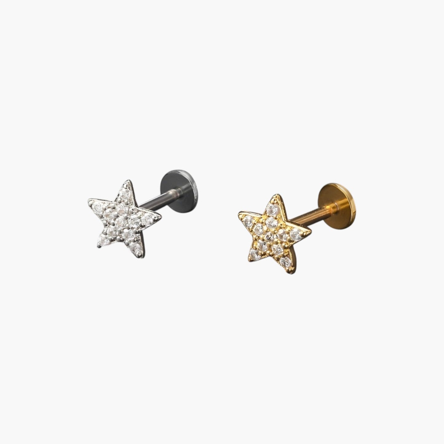 Piercing de Orelha Lua e Cruz com Zircónias