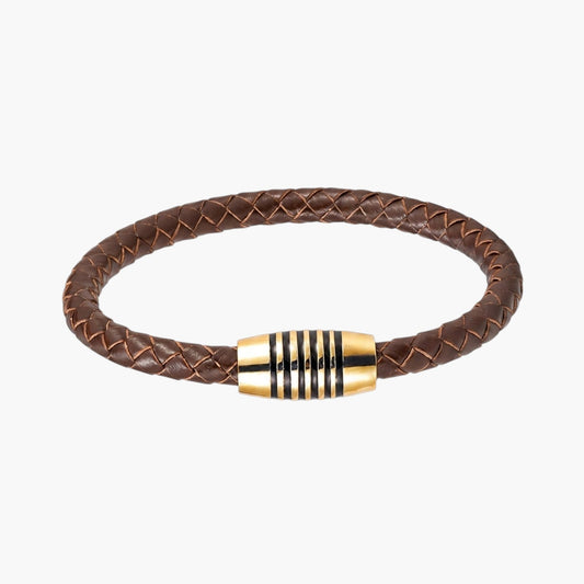 Pulseira de Couro e Aço Inoxidável