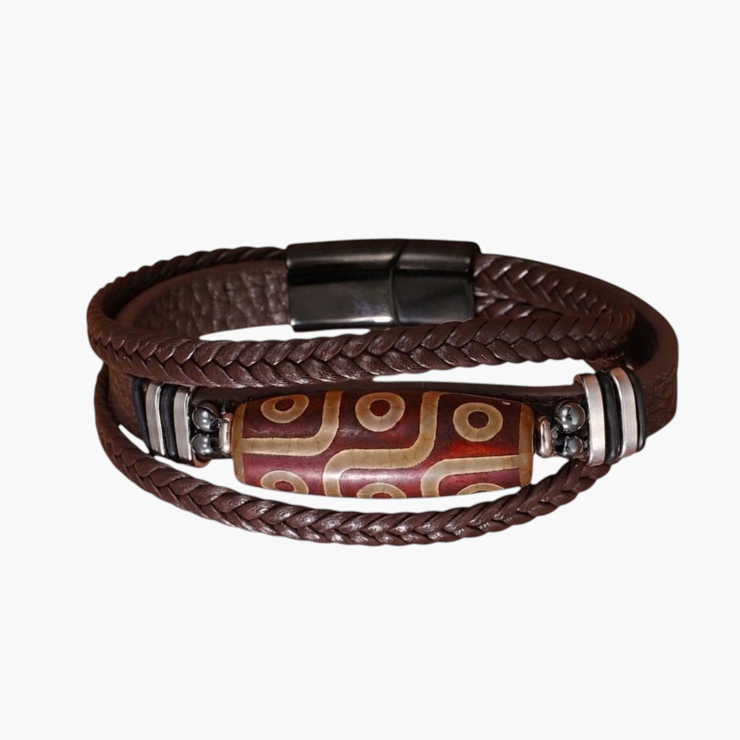 Pulseira de Couro Trançado e Aço Inoxidável