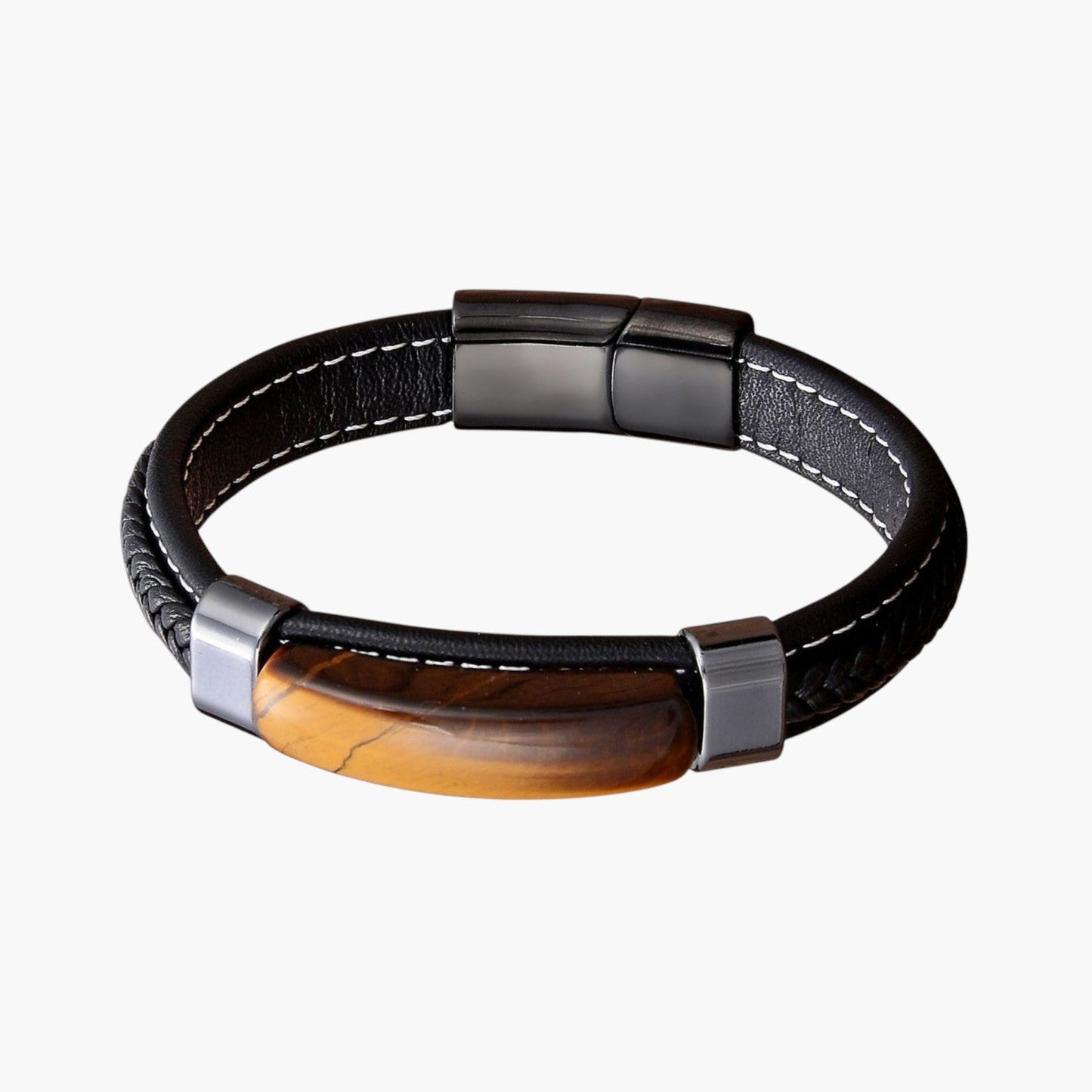 Pulseira em Couro e Pedra Natural