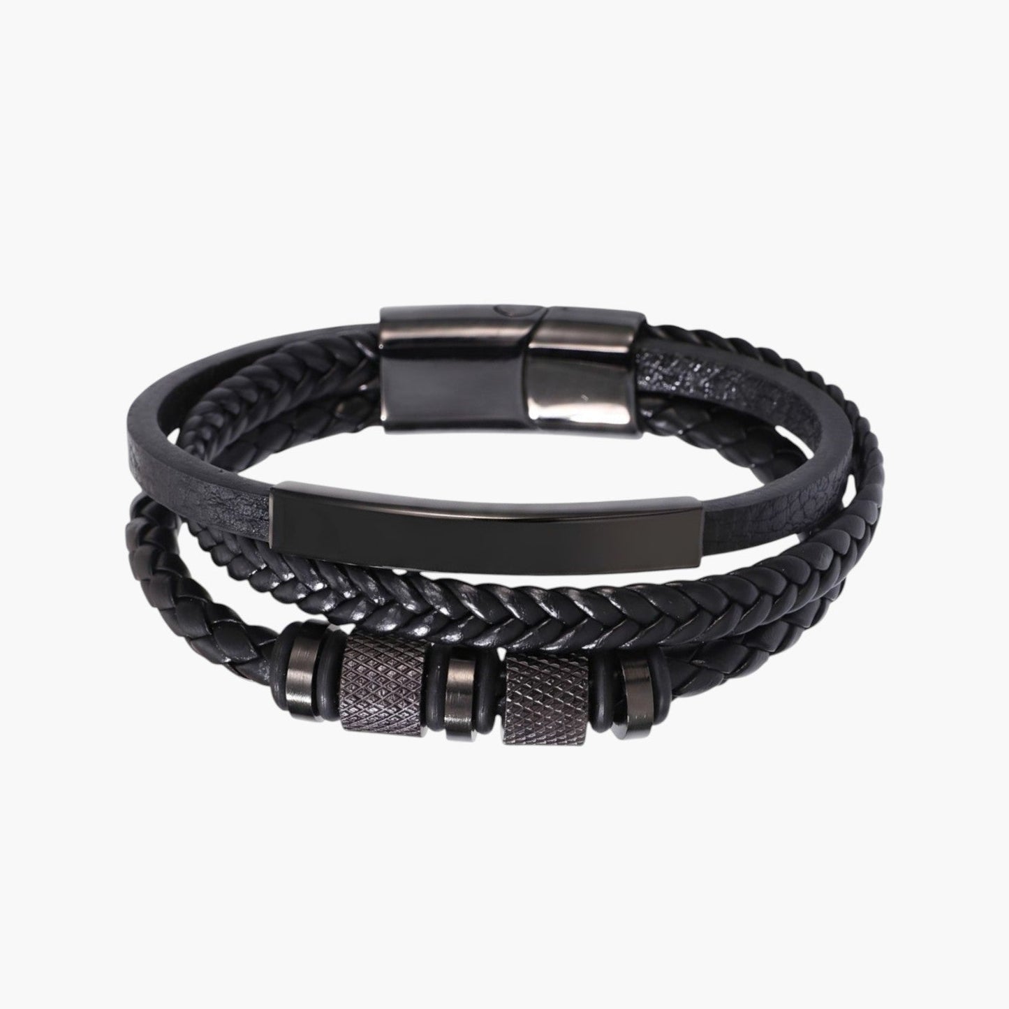 Pulseira de Couro Trançado e Aço Inoxidável