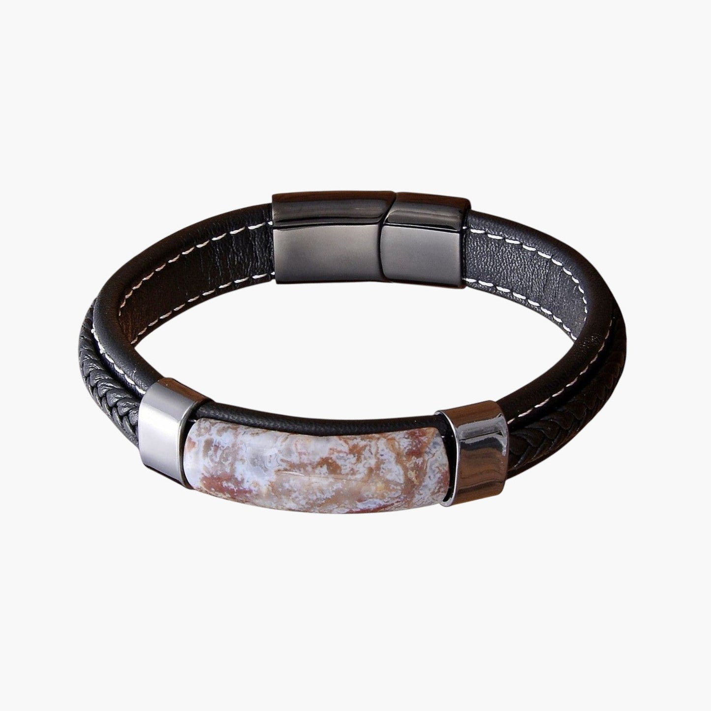 Pulseira em Couro e Pedra Natural
