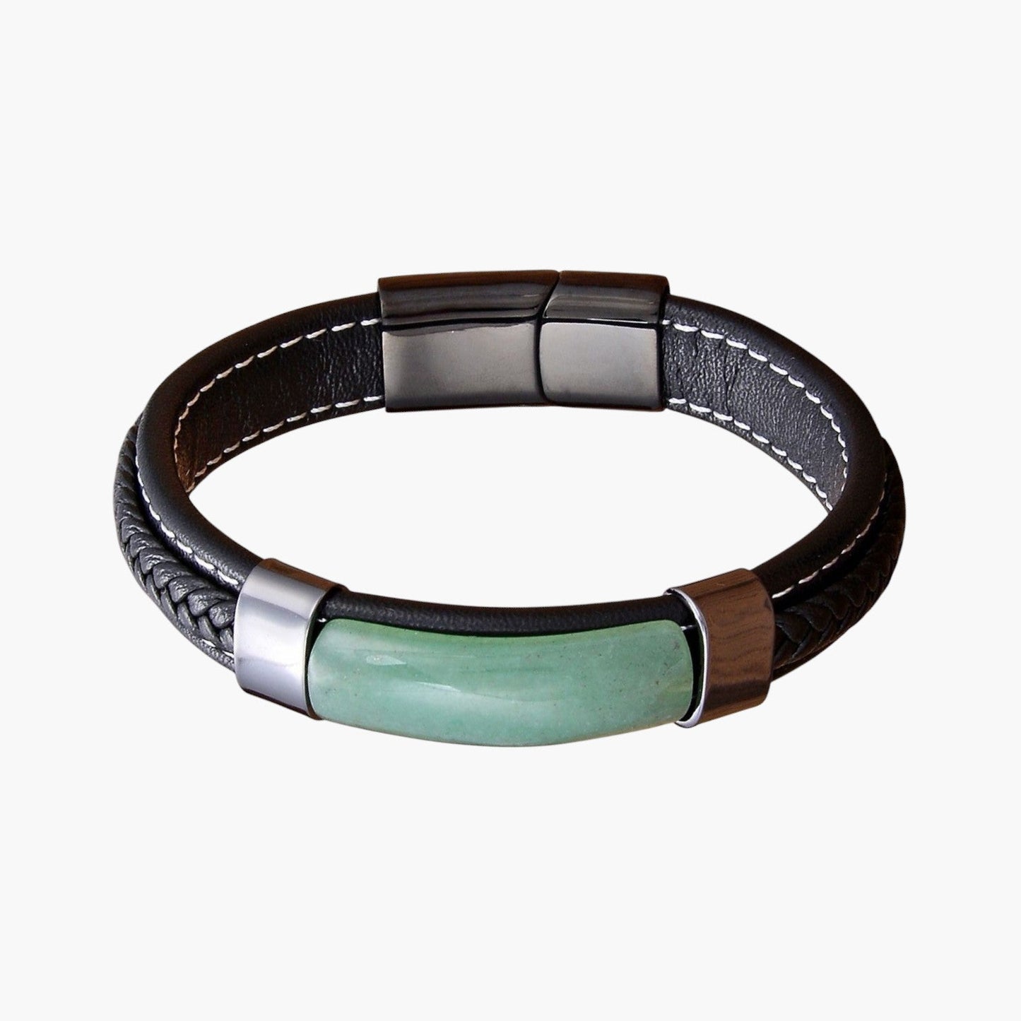 Pulseira em Couro e Pedra Natural