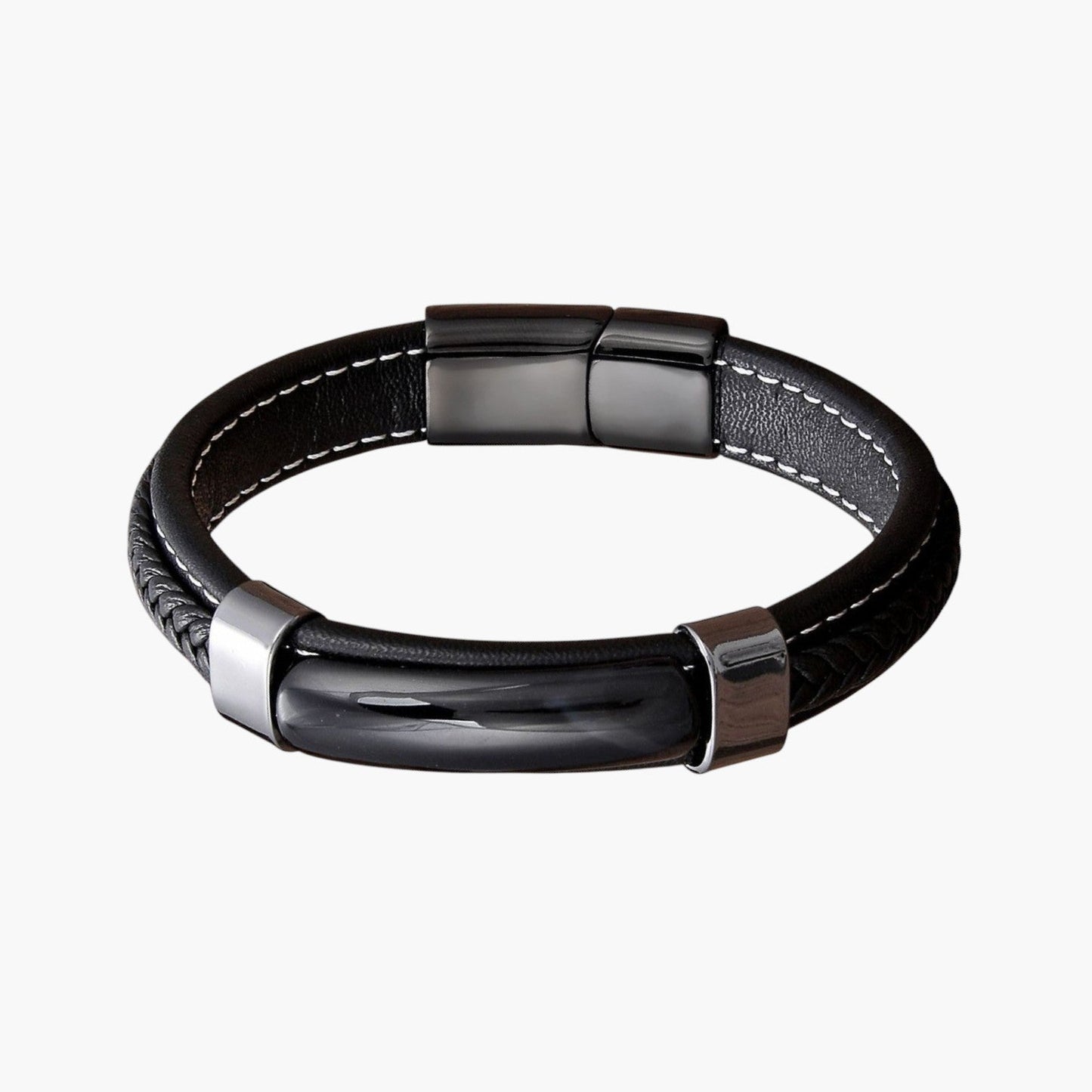 Pulseira em Couro e Pedra Natural