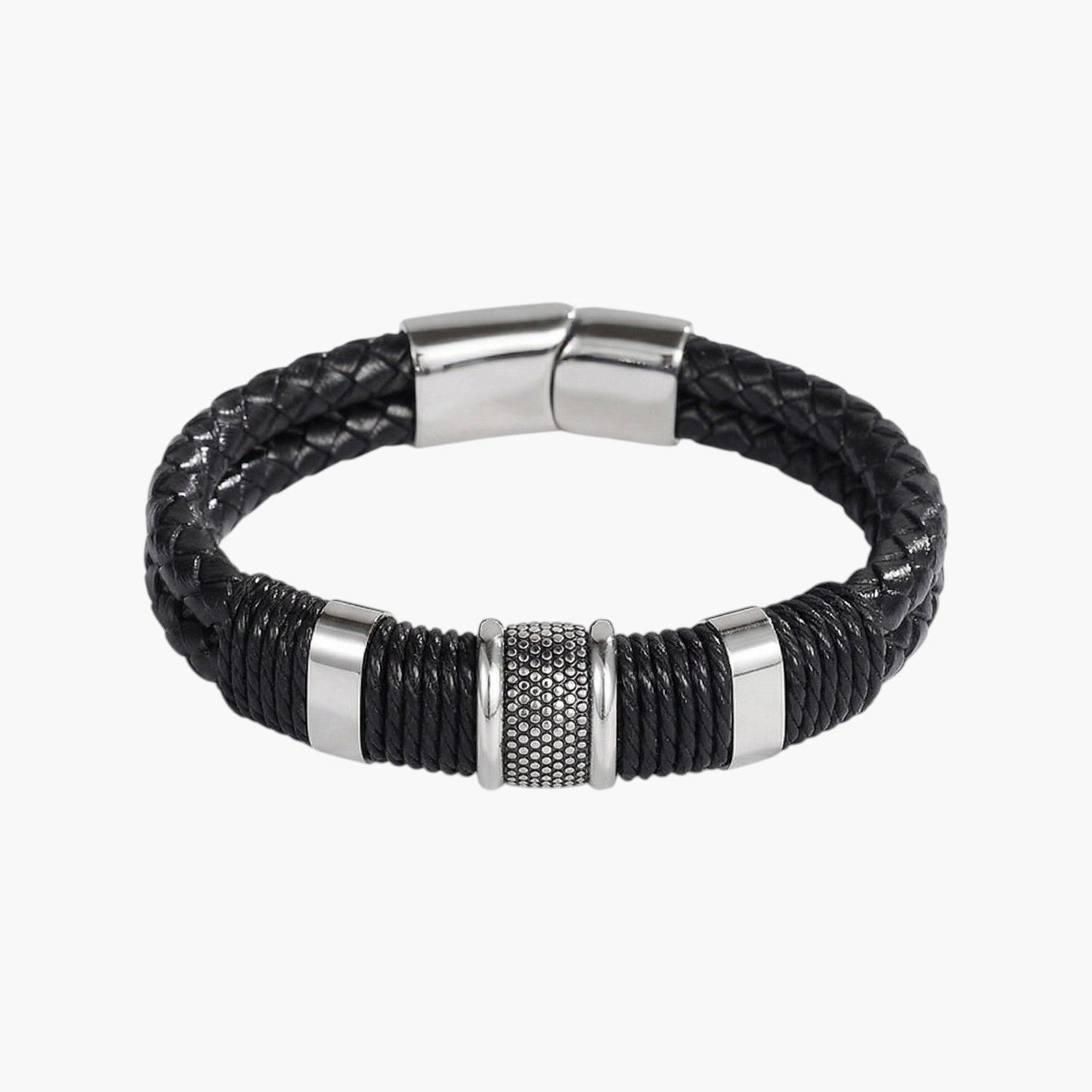 Pulseira de Couro Trançado com Fecho Magnético