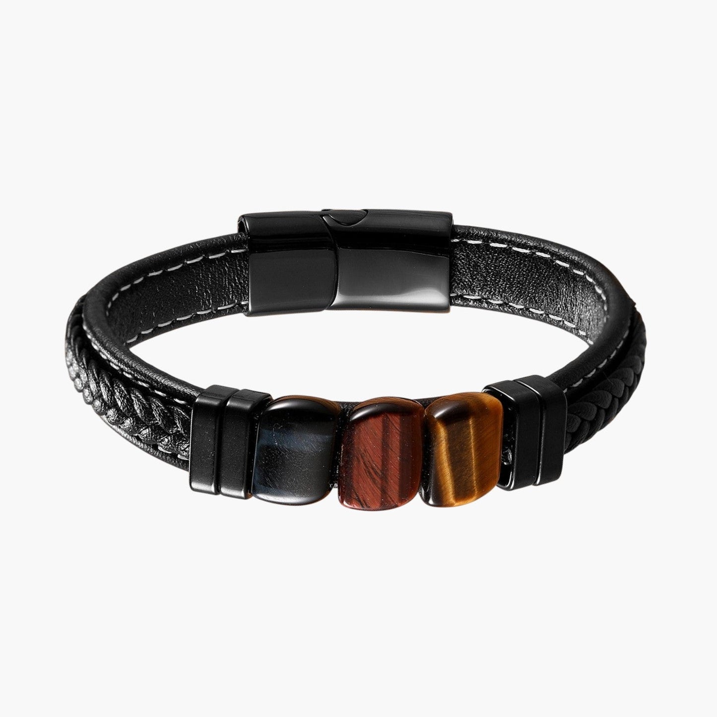 Pulseira de Couro e Pedra Natural