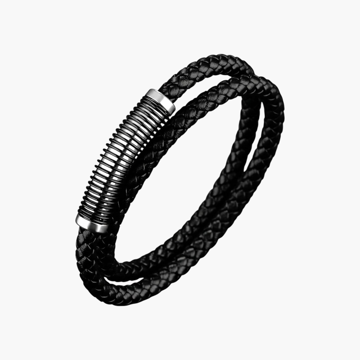 Pulseira em Couro Entrançado e Aço Inoxidável 316L