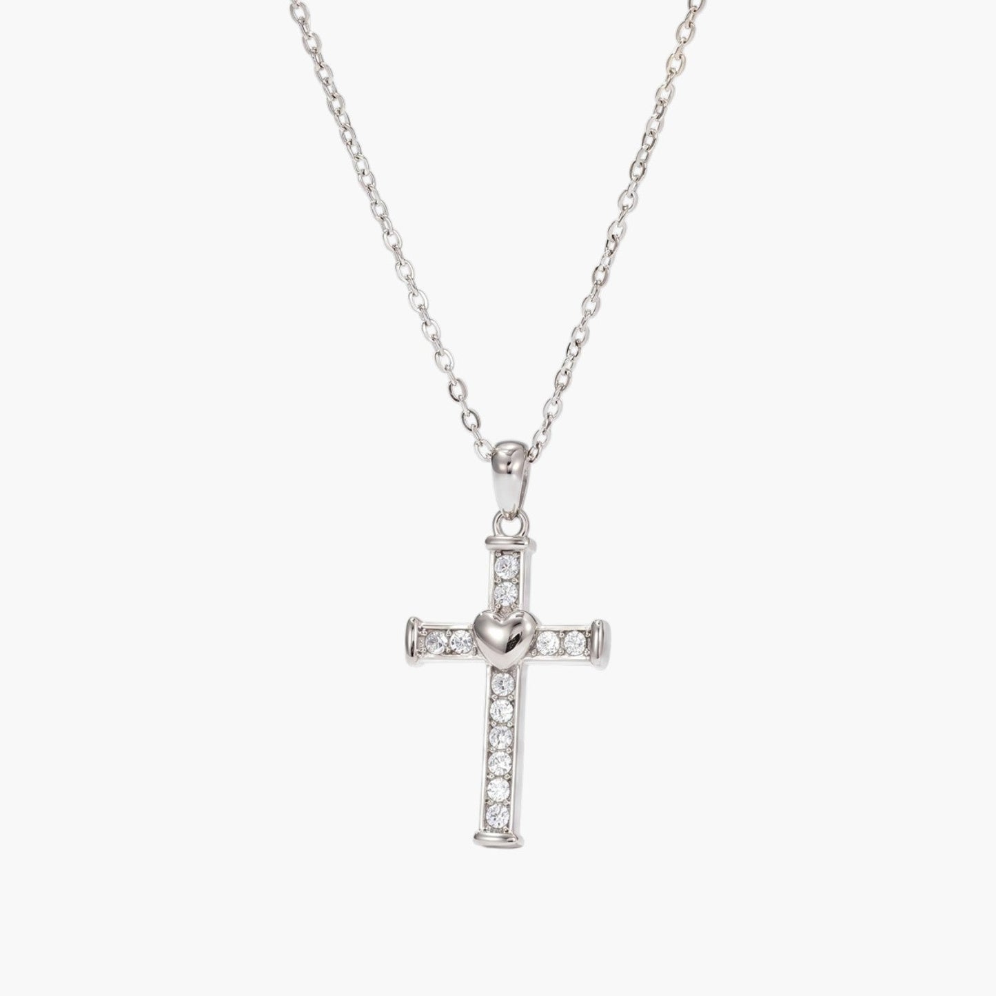 Colar Cruz com Zircónia em Aço Inoxidável