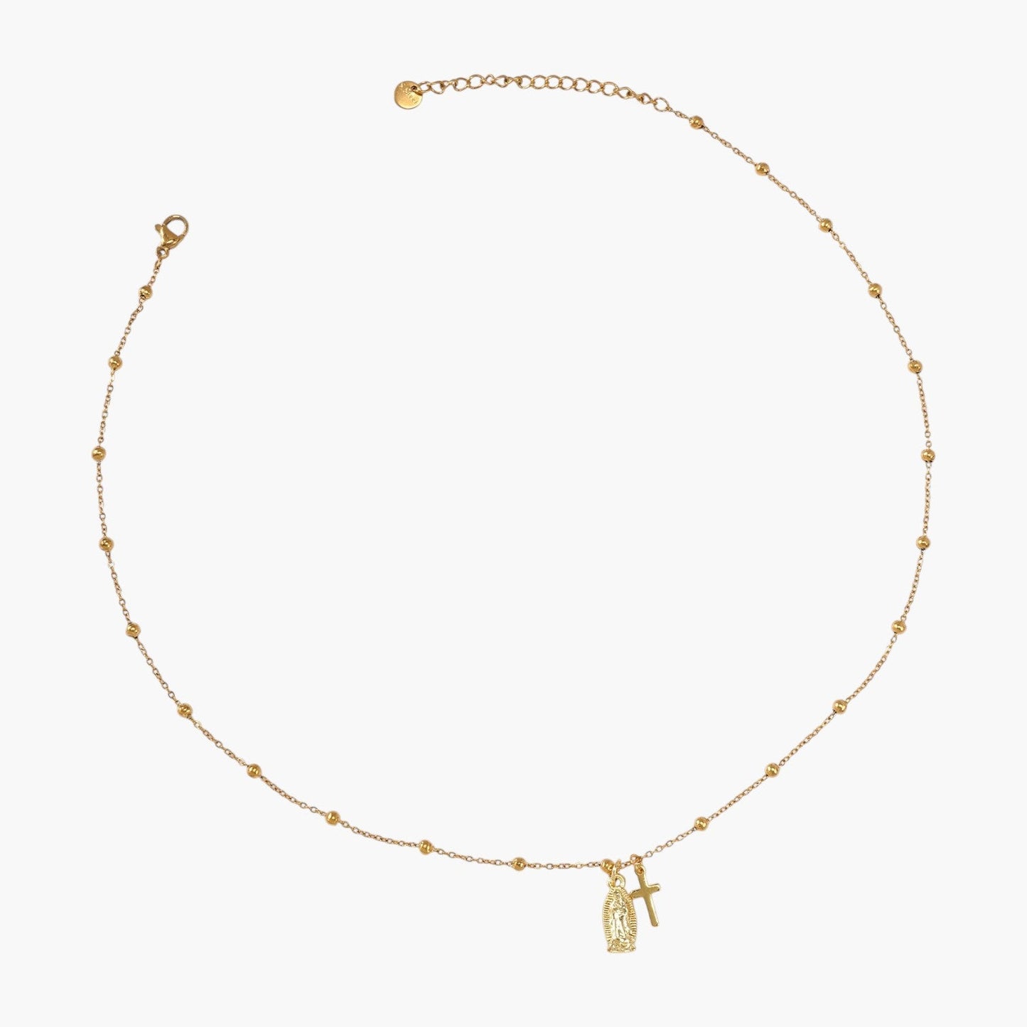 Colar Duplo Elegante com Contas e Pendentes Religiosos
