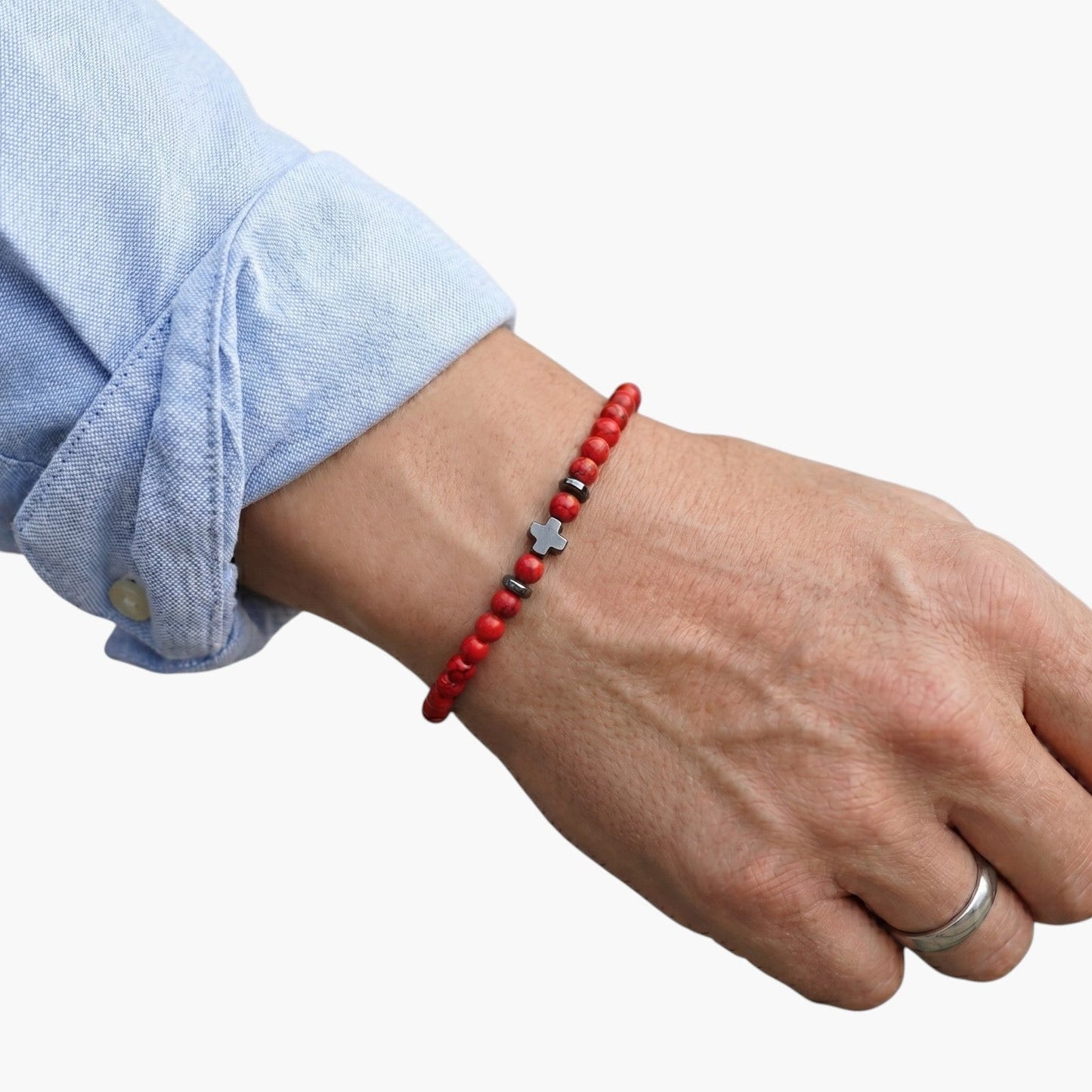 Pulseira em Pedra Natural com Cruz de Obsidiana