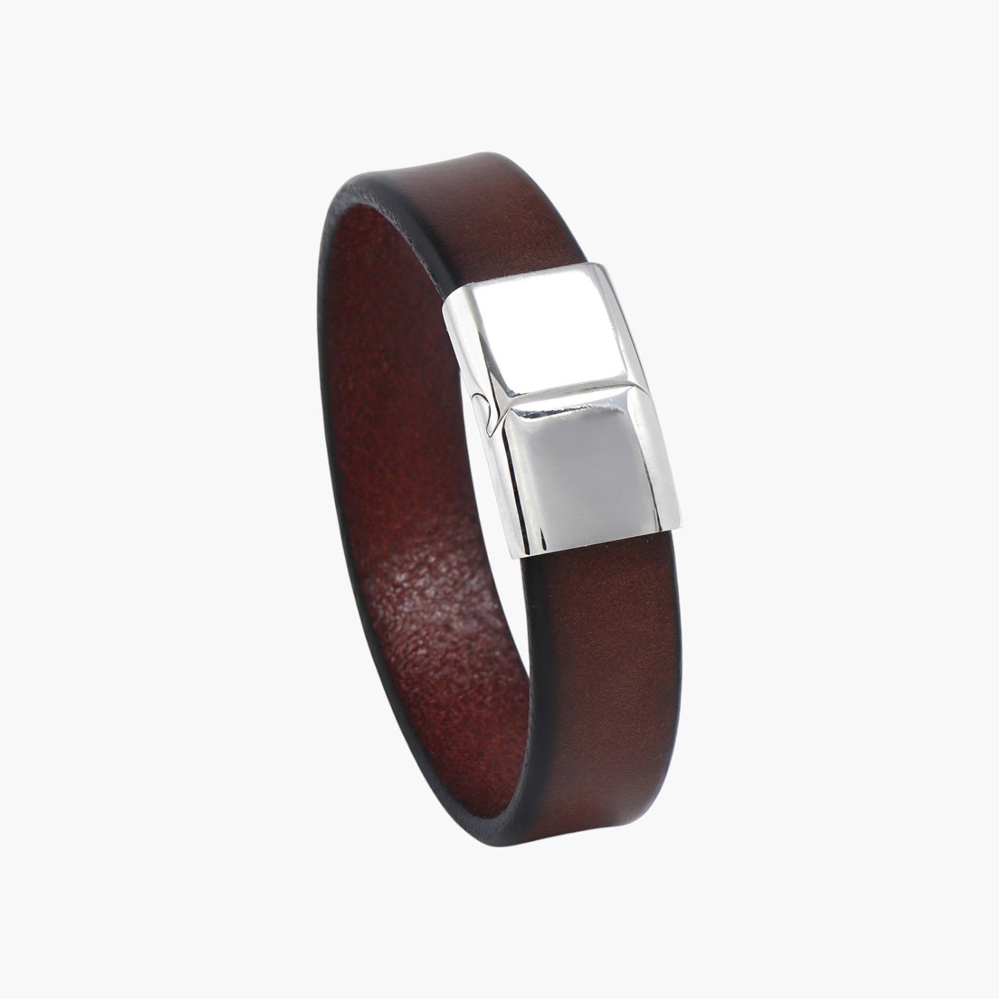 Pulseira em Pele Genuína e Aço Inoxidável