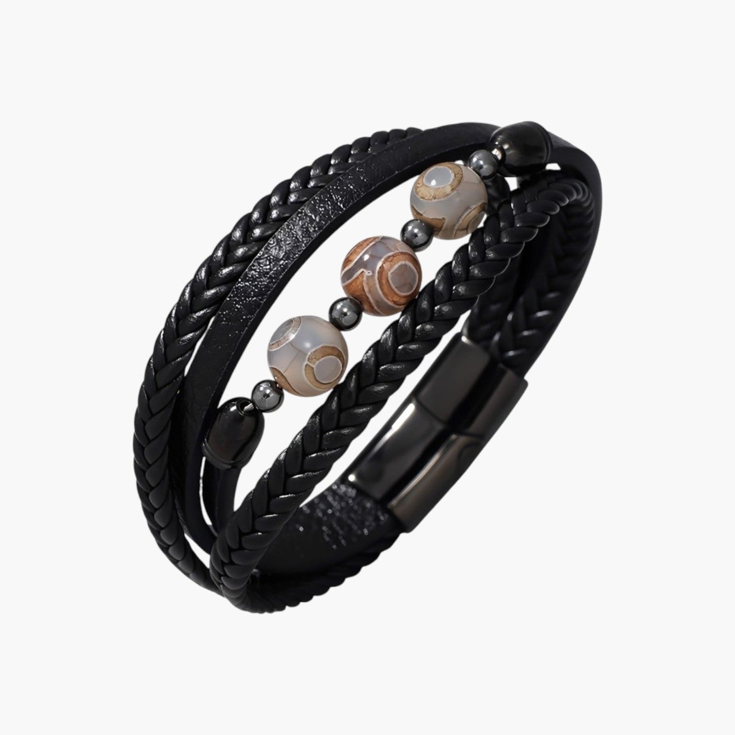 Pulseira de Couro Trançado e Aço Inoxidável