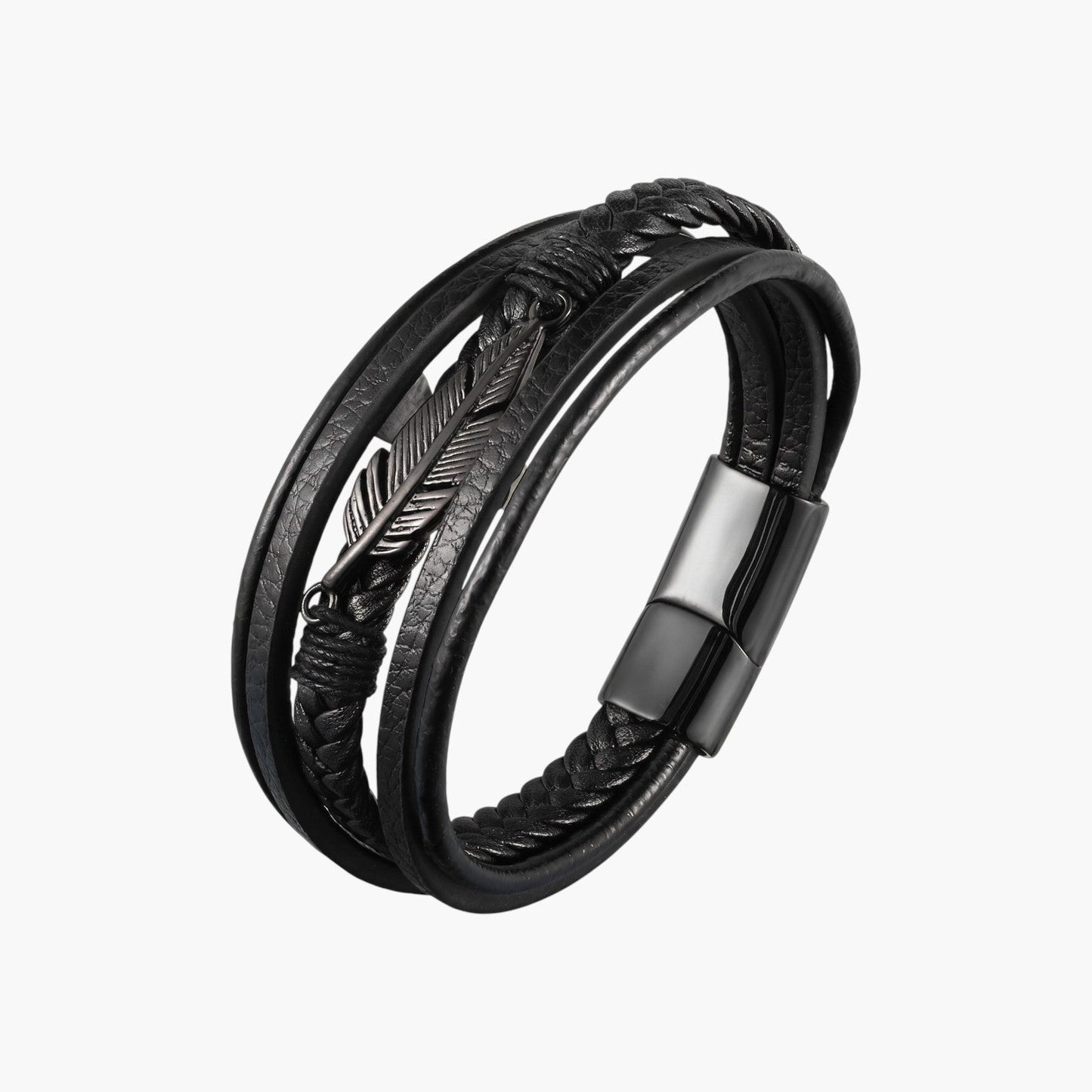 Pulseira de Couro e Aço Inoxidável 316L