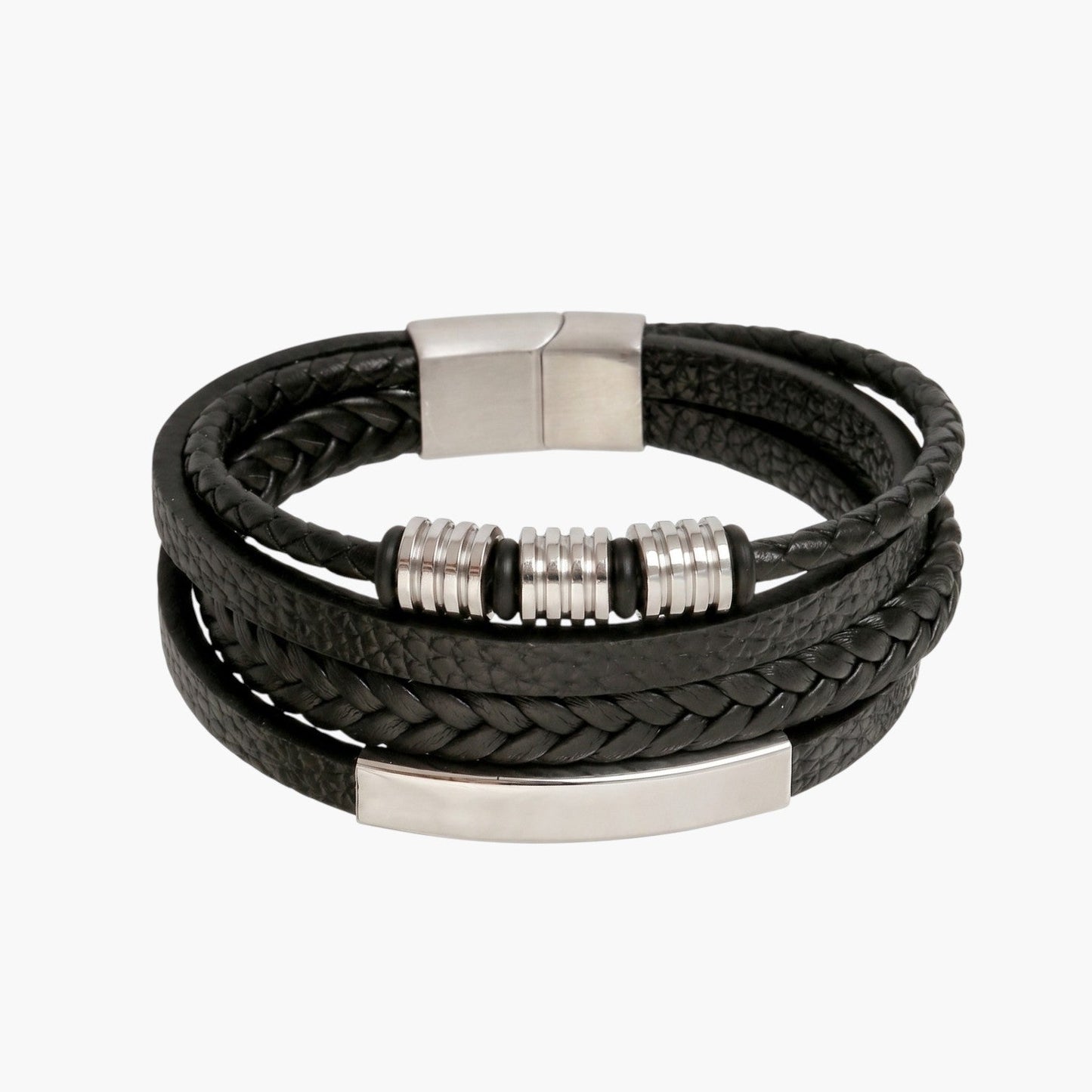 Pulseira Multicamadas em Couro Entrançado