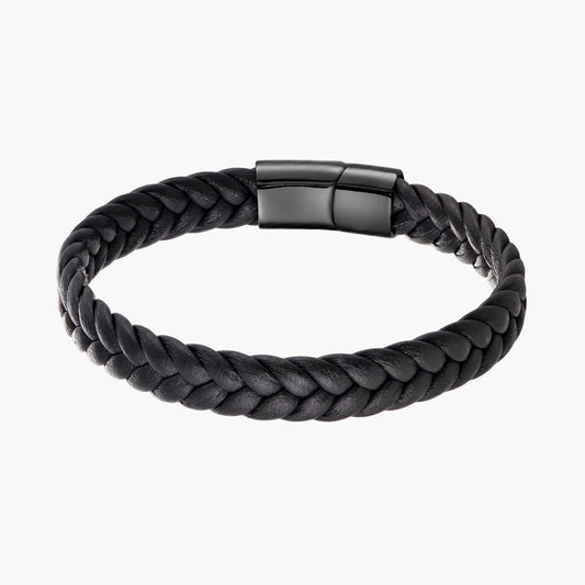 Pulseira em Pele Genuína Trançada com Fecho em Aço Inoxidável 316L