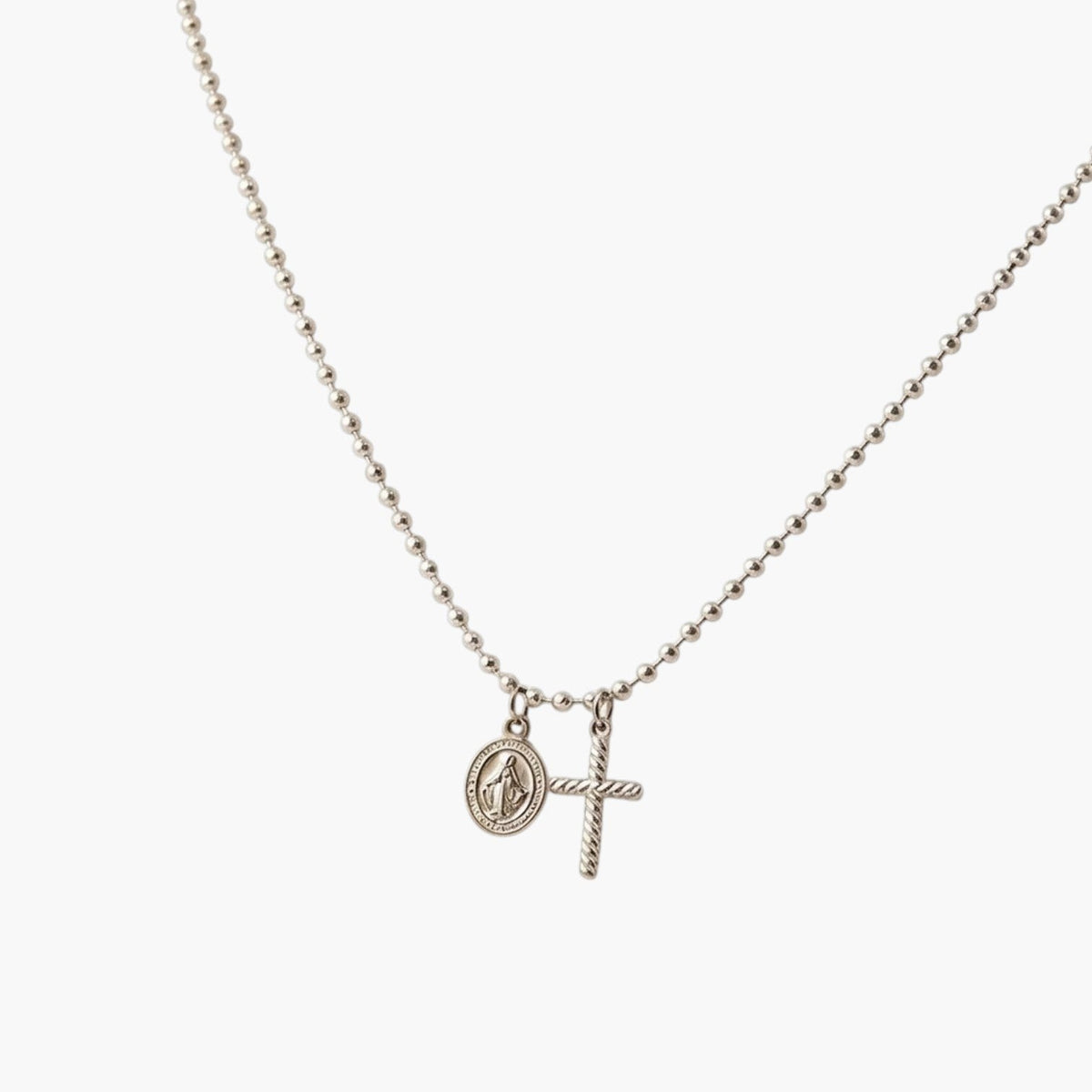 Colar com Medalha e Cruz em Aço Inoxidável