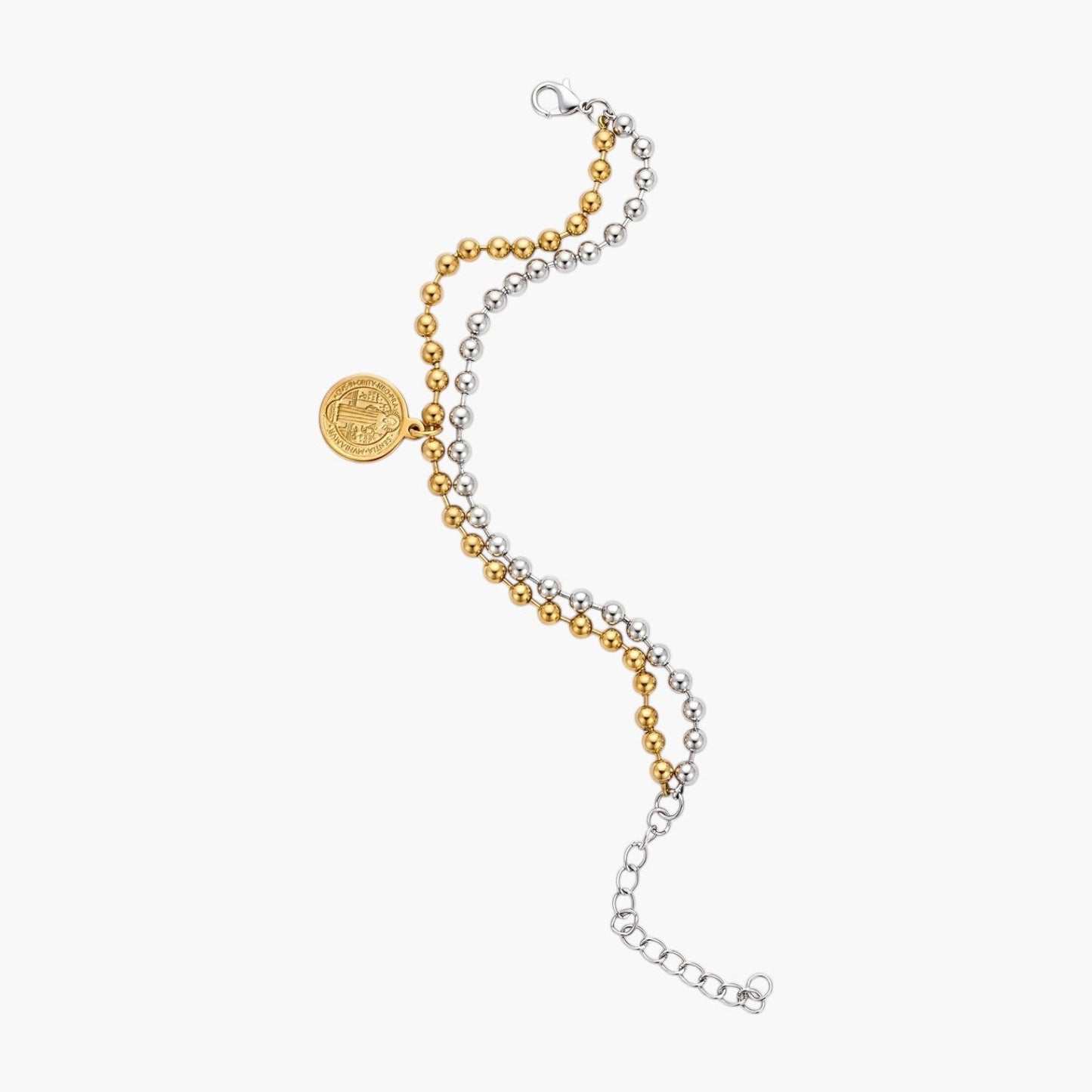 Pulseira São Bento em Aço Inoxidável com Medalha de Proteção Espiritual