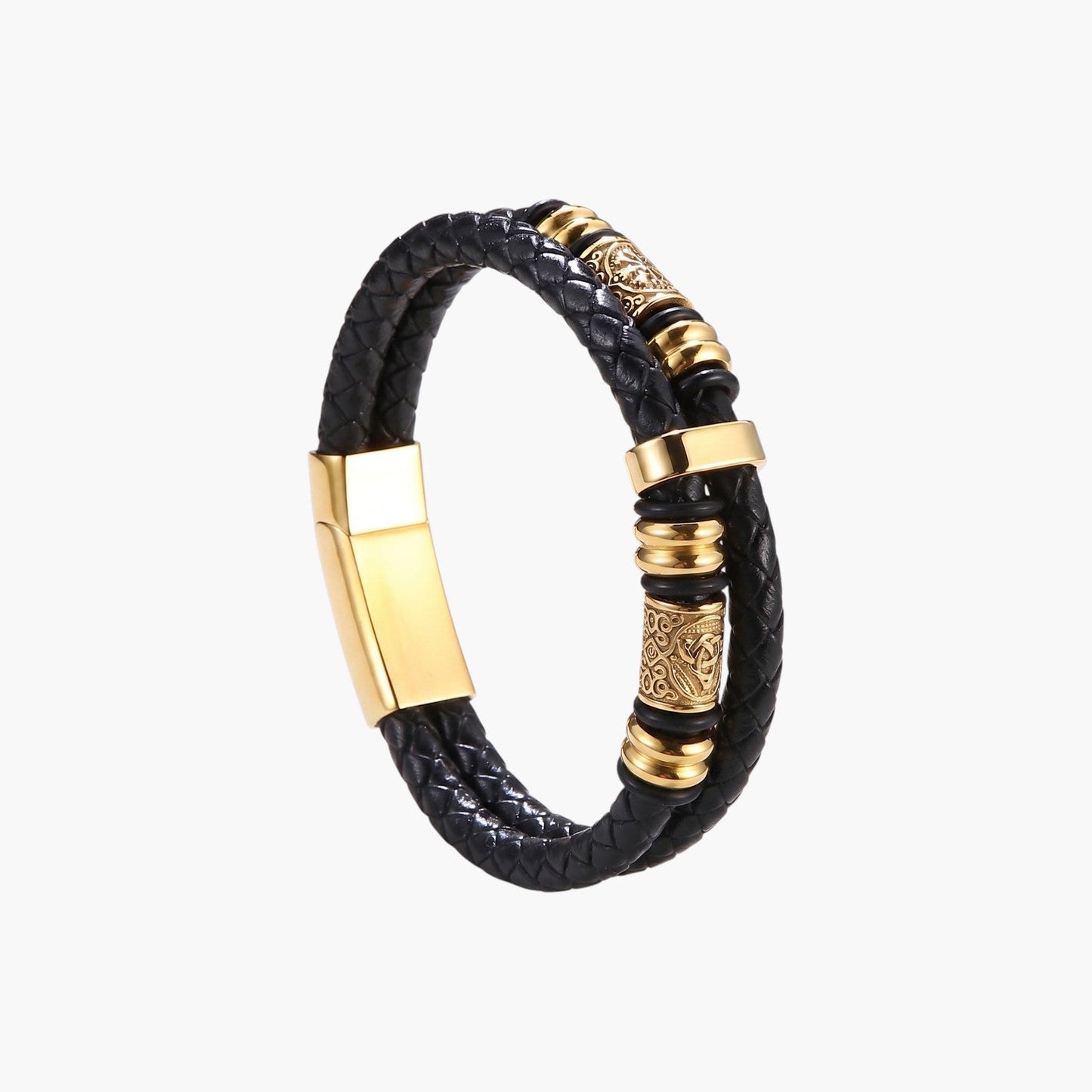 Pulseira em Couro Entrançado e Aço Inoxidável