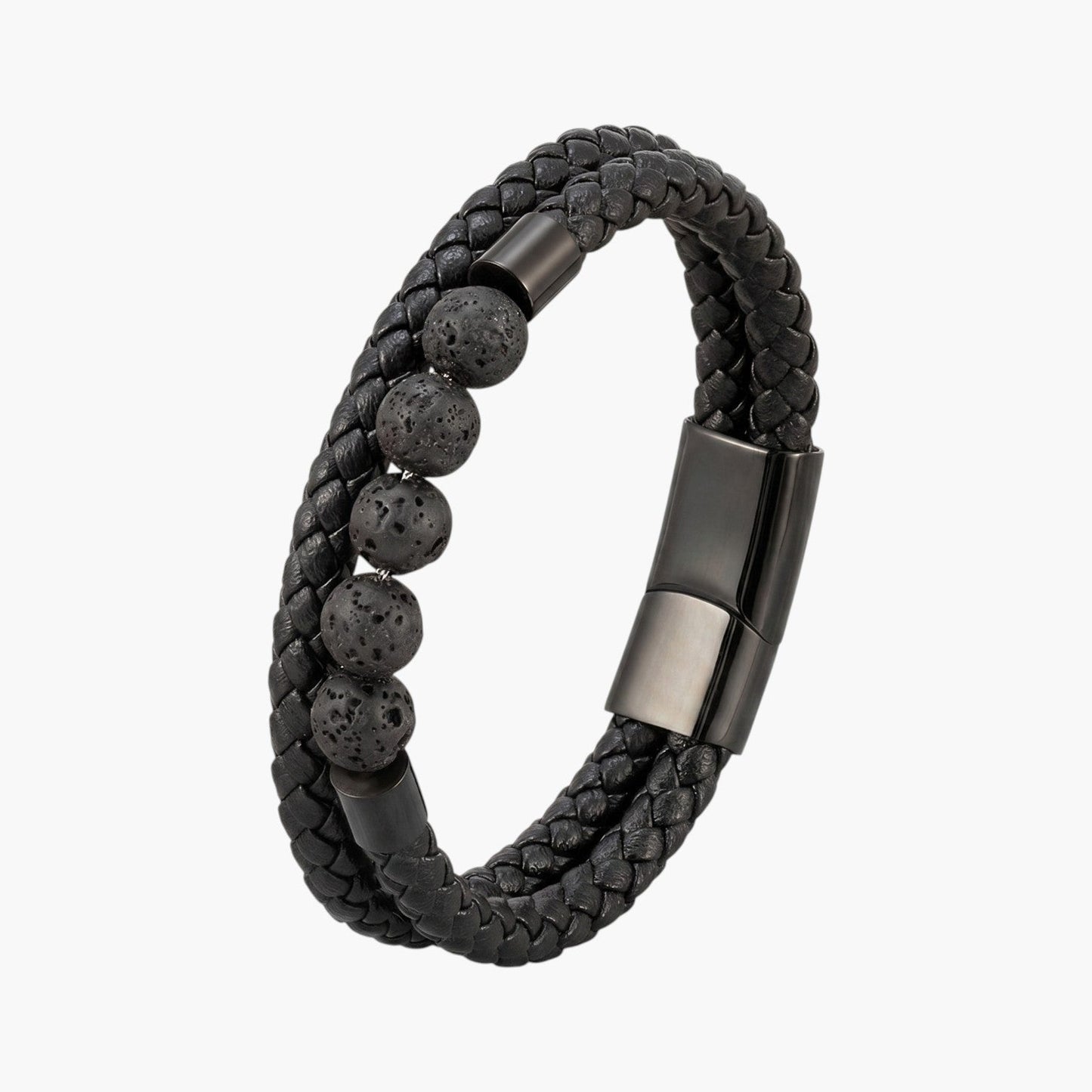 Pulseira em Couro Trançado com Pedra Natural