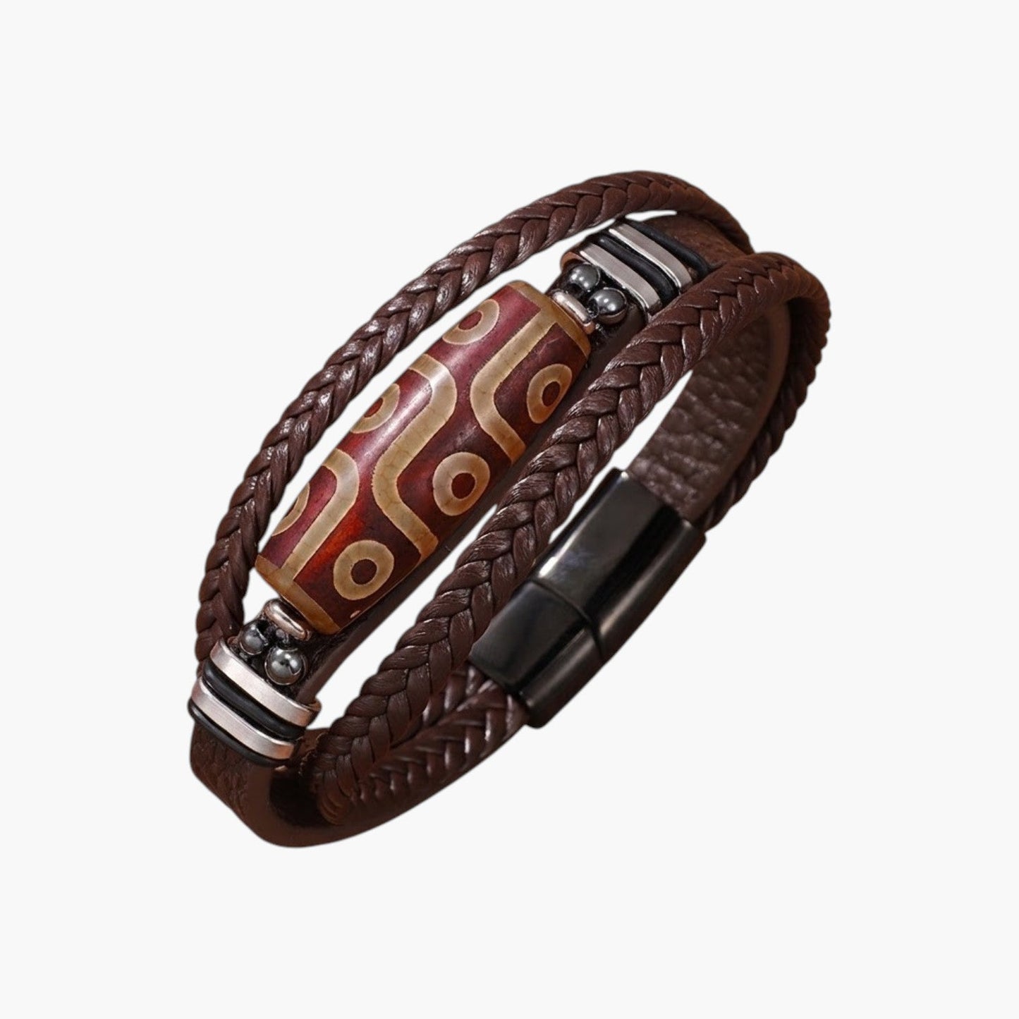 Pulseira de Couro Trançado e Aço Inoxidável