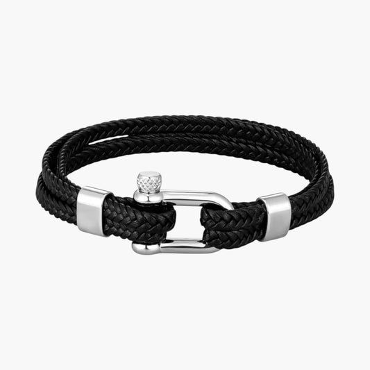 Pulseira Estilo Náutico em Couro e Aço Inoxidável