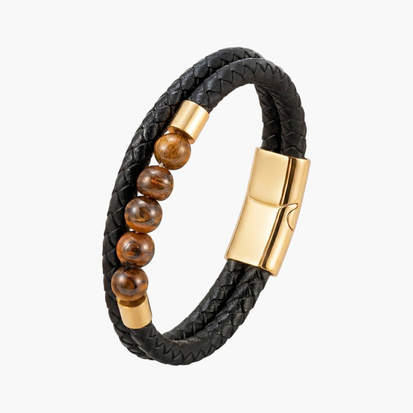 Pulseira em Couro Trançado com Pedra Natural