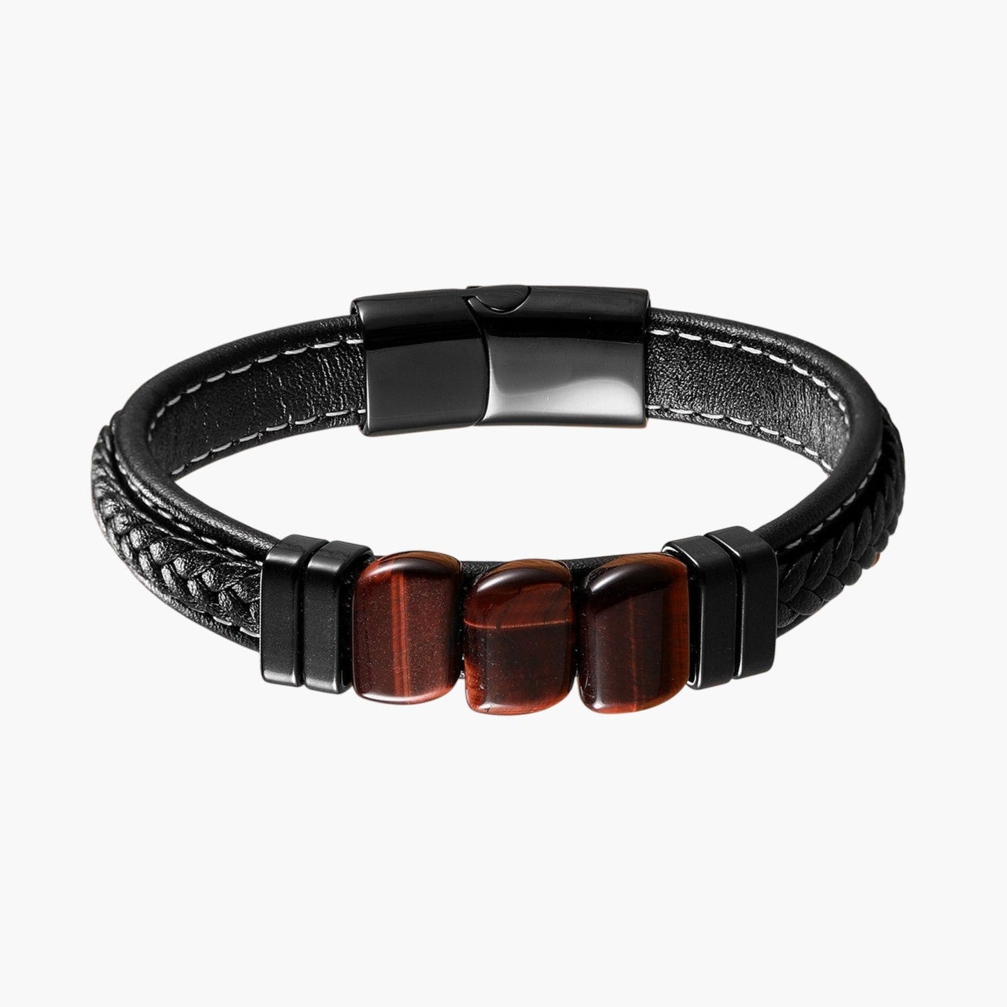 Pulseira de Couro e Pedra Natural