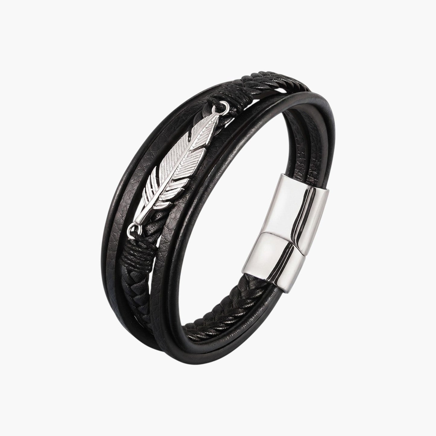 Pulseira de Couro e Aço Inoxidável 316L