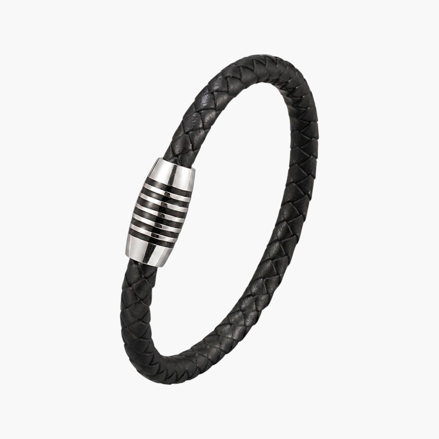 Pulseira de Couro e Aço Inoxidável