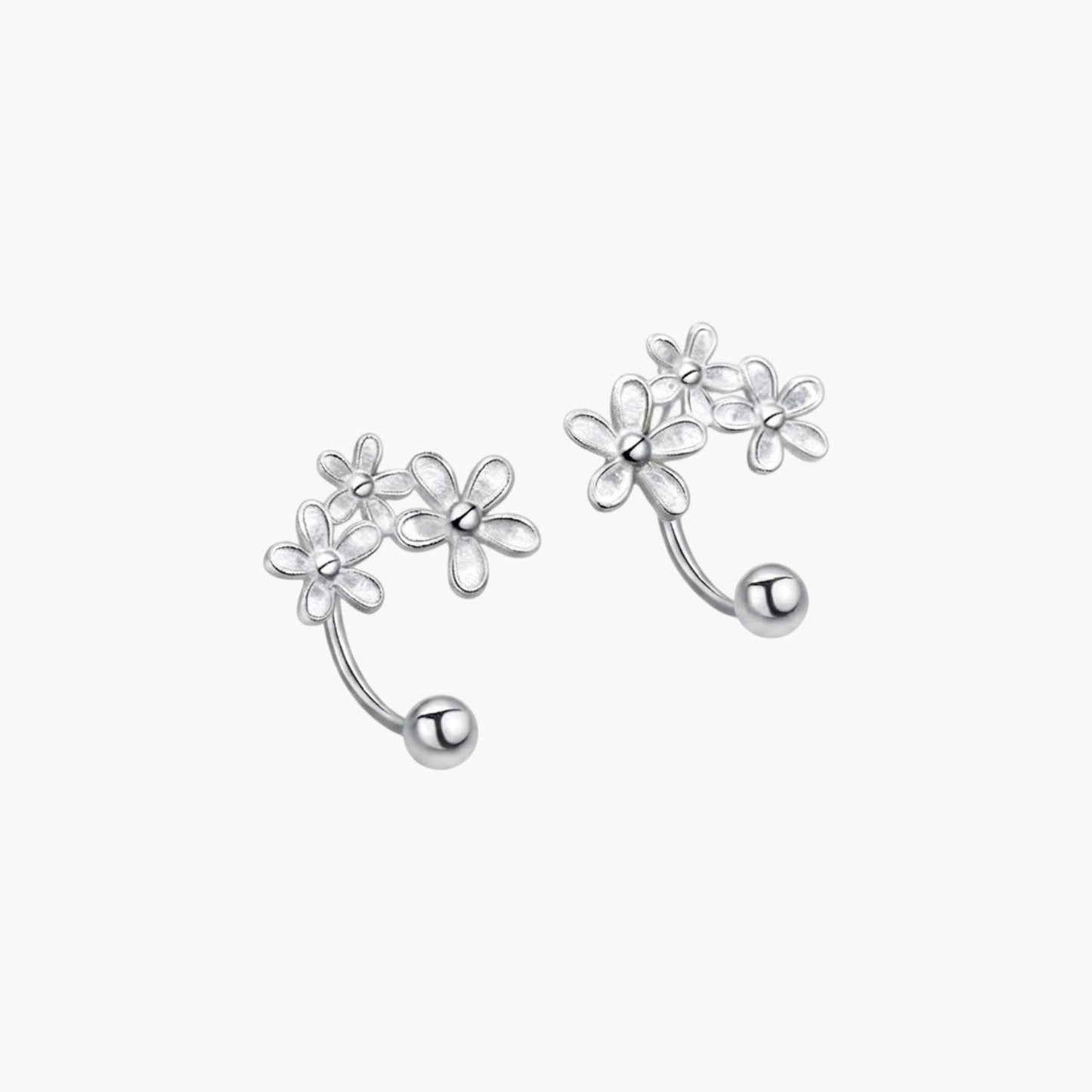Brincos Trio de Flores em Prata de Lei 925