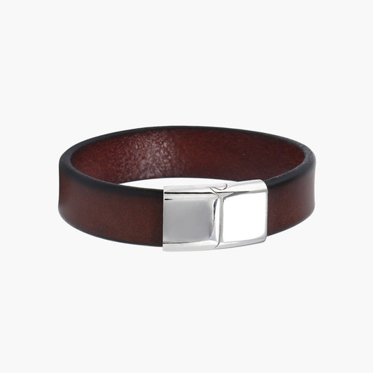 Pulseira em Pele Genuína e Aço Inoxidável