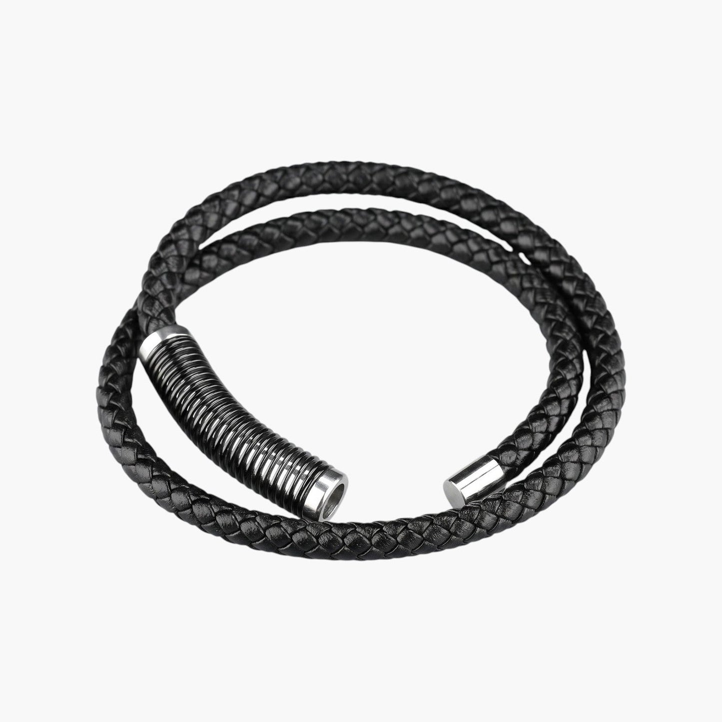 Pulseira em Couro Entrançado e Aço Inoxidável 316L