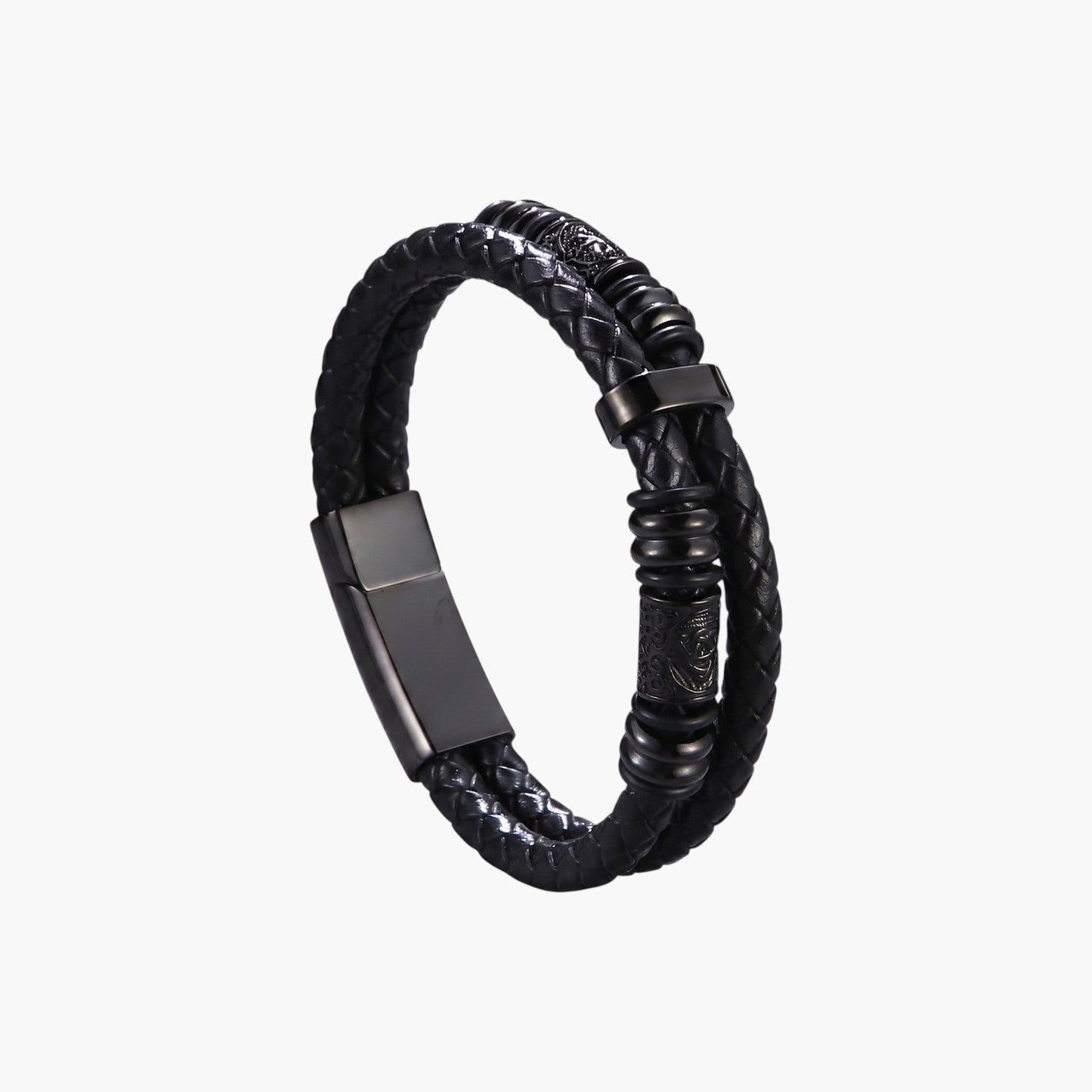 Pulseira em Couro Entrançado e Aço Inoxidável