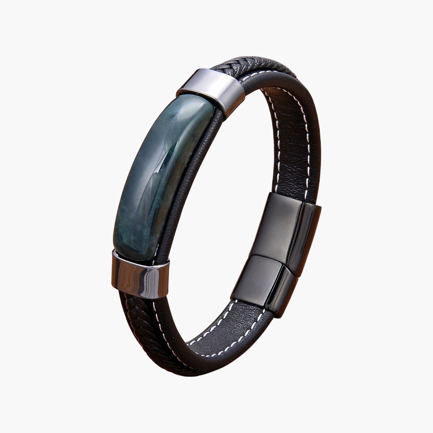 Pulseira em Couro e Pedra Natural